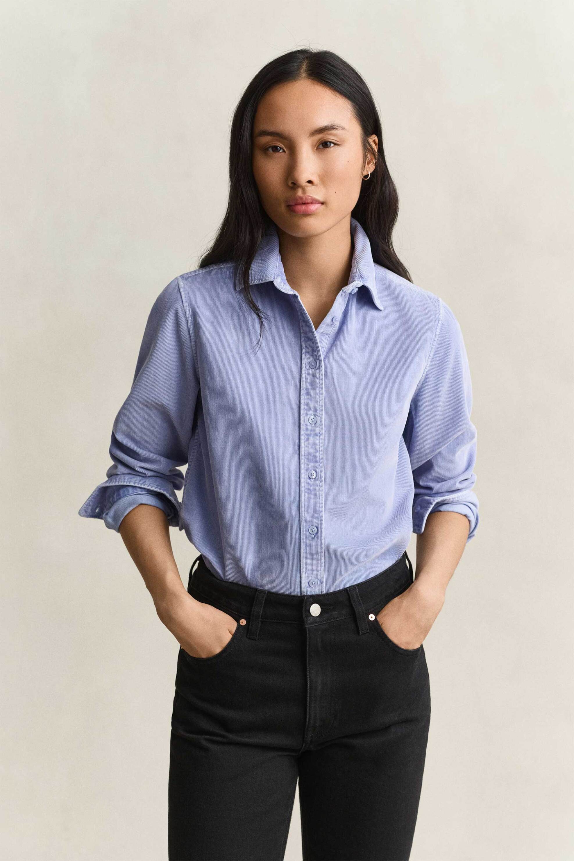 Gant γυναικείο κοτλέ πουκάμισο μονόχρωμο Regular Fit - 4300672 Μπλε Misty