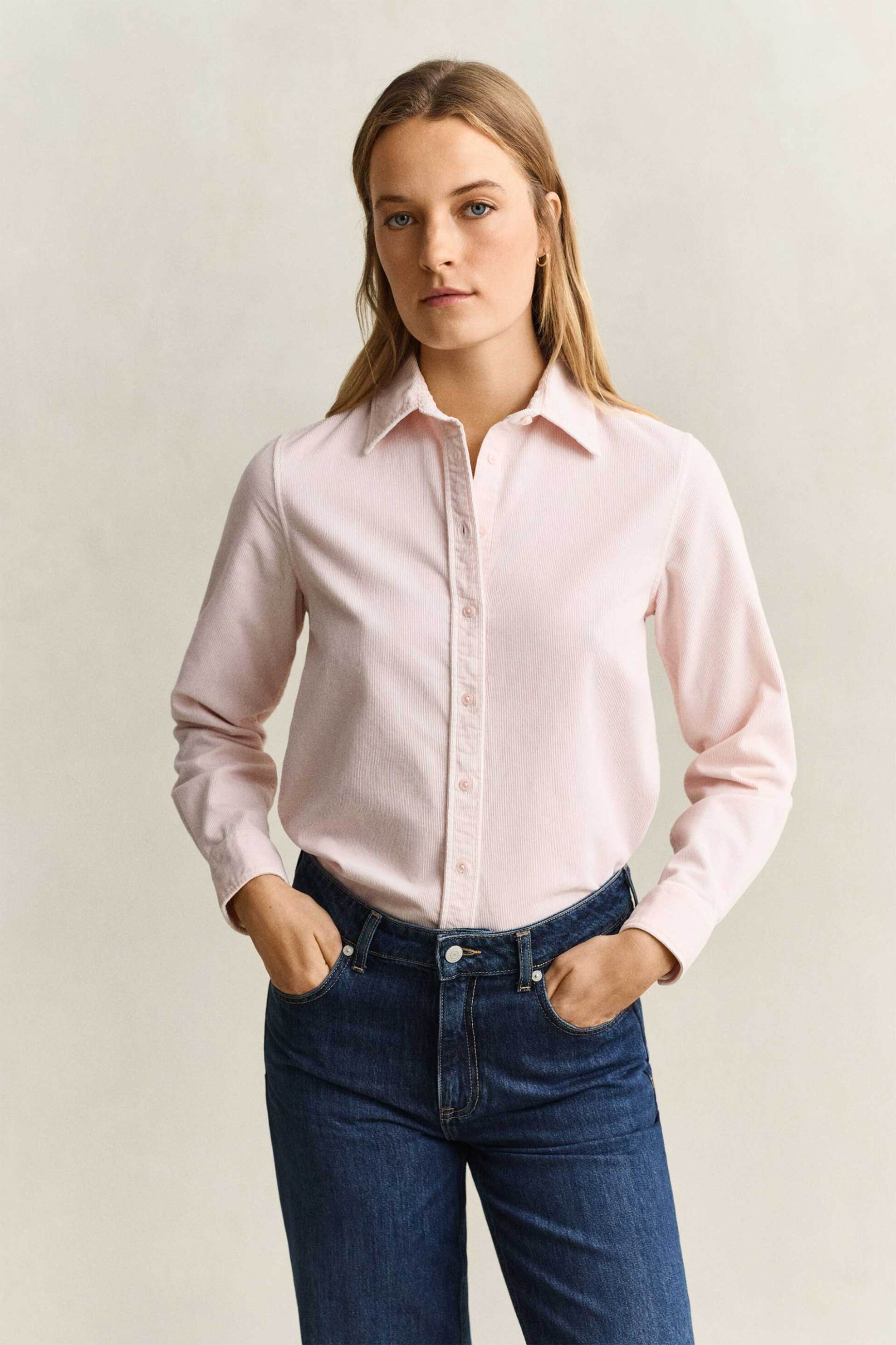 Gant γυναικείο κοτλέ πουκάμισο μονόχρωμο Regular Fit - 4300672 Ροζ