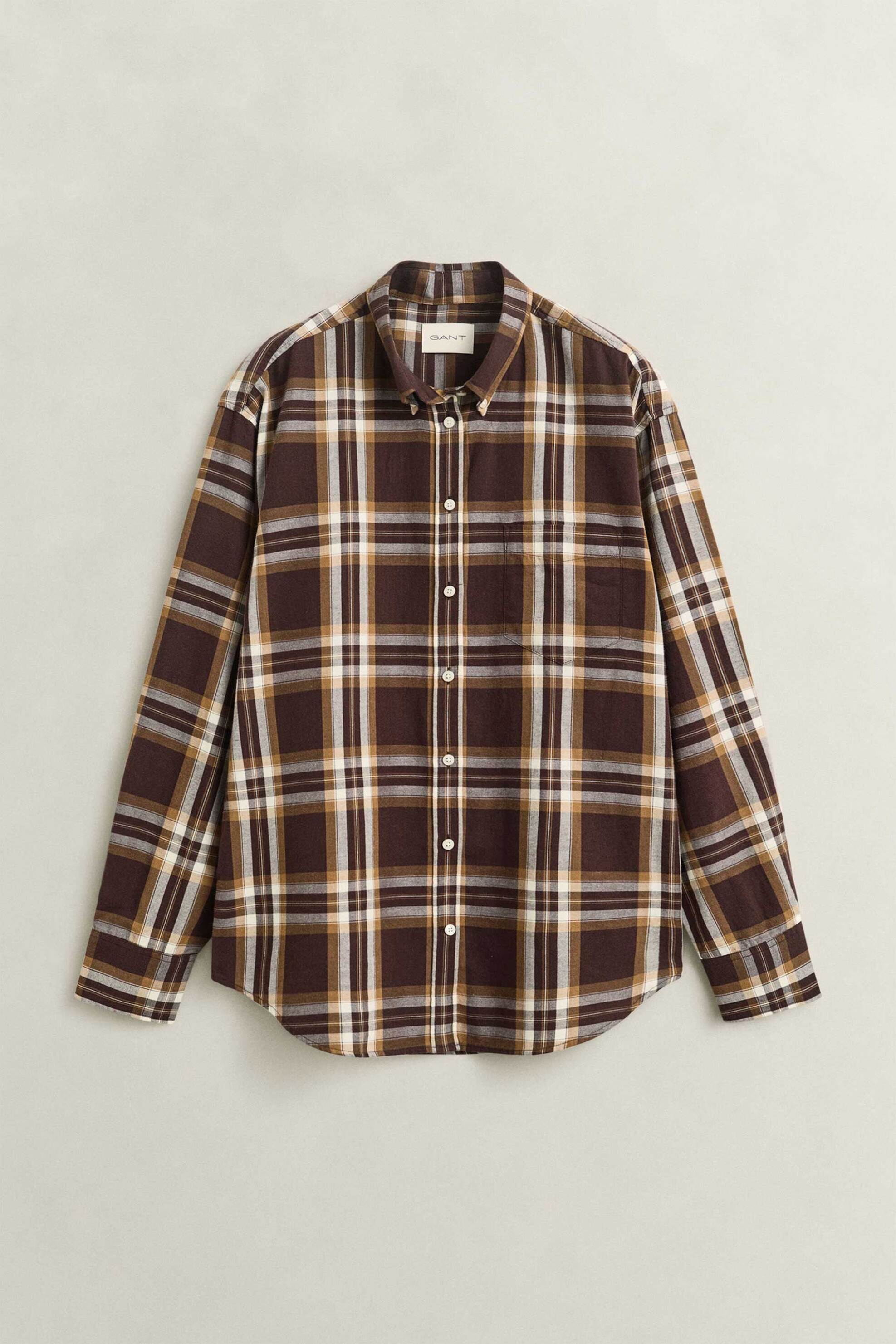 Gant γυναικείο πουκάμισο flannel button down με καρό σχέδιο και τσέπη Relaxed Fit - 4300673 Καφέ Σκούρο