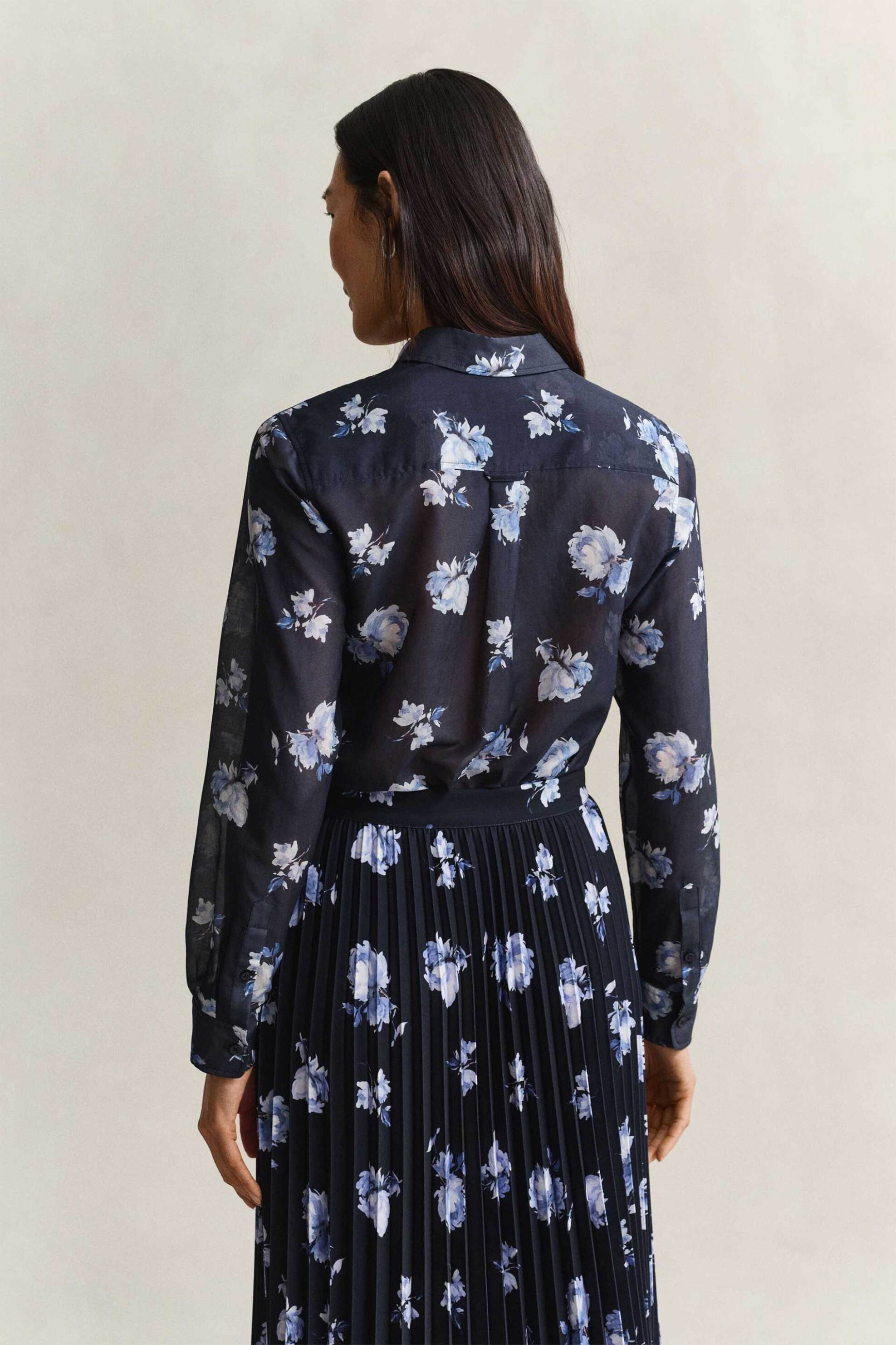 Gant Γυναικείο Πουκάμισο με Μετάξι Και Floral Print Regular Fit - 4300727 Μπλε Σκούρο