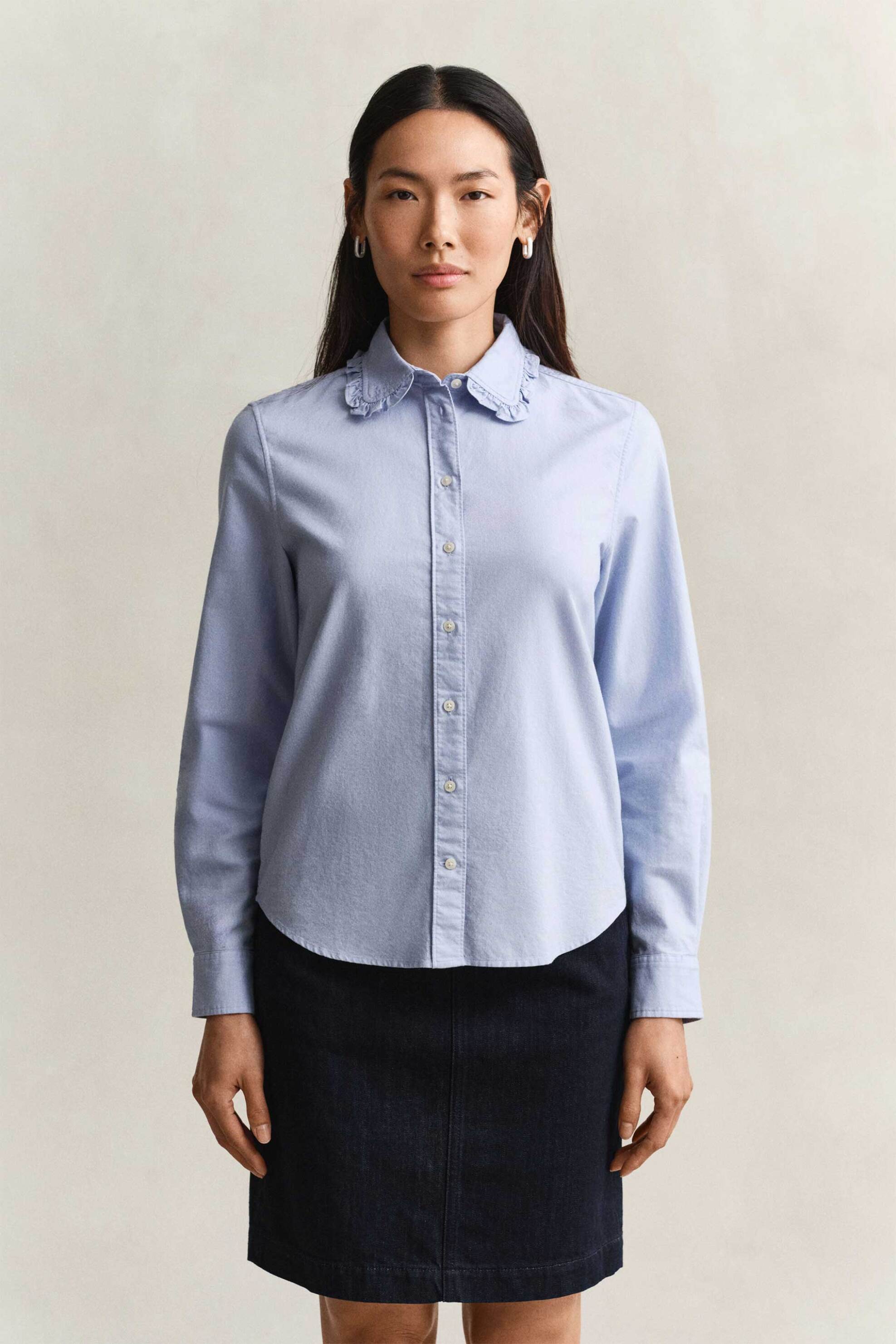 Gant γυναικείο πουκάμισο oxford με βολάν στο γιακά Regular Fit - 4300729 Μπλε Misty