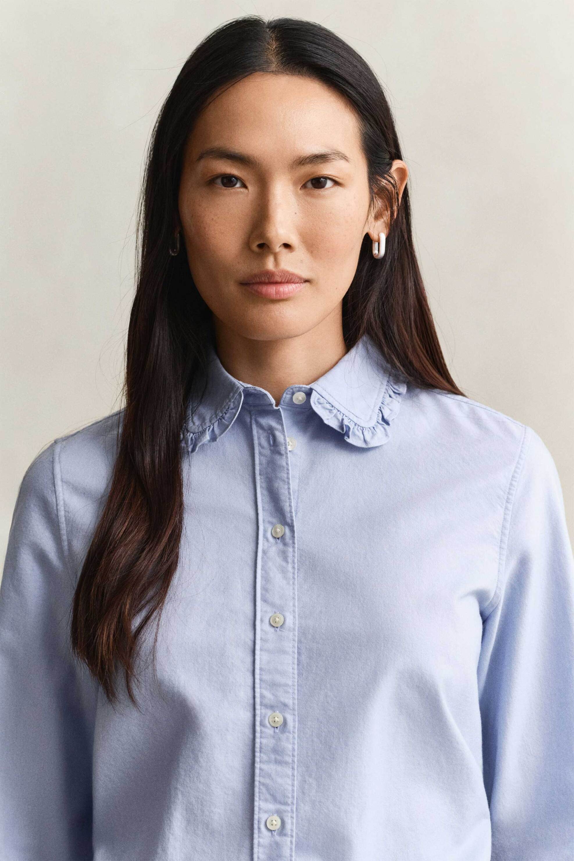 Gant γυναικείο πουκάμισο oxford με βολάν στο γιακά Regular Fit - 4300729 Μπλε Misty