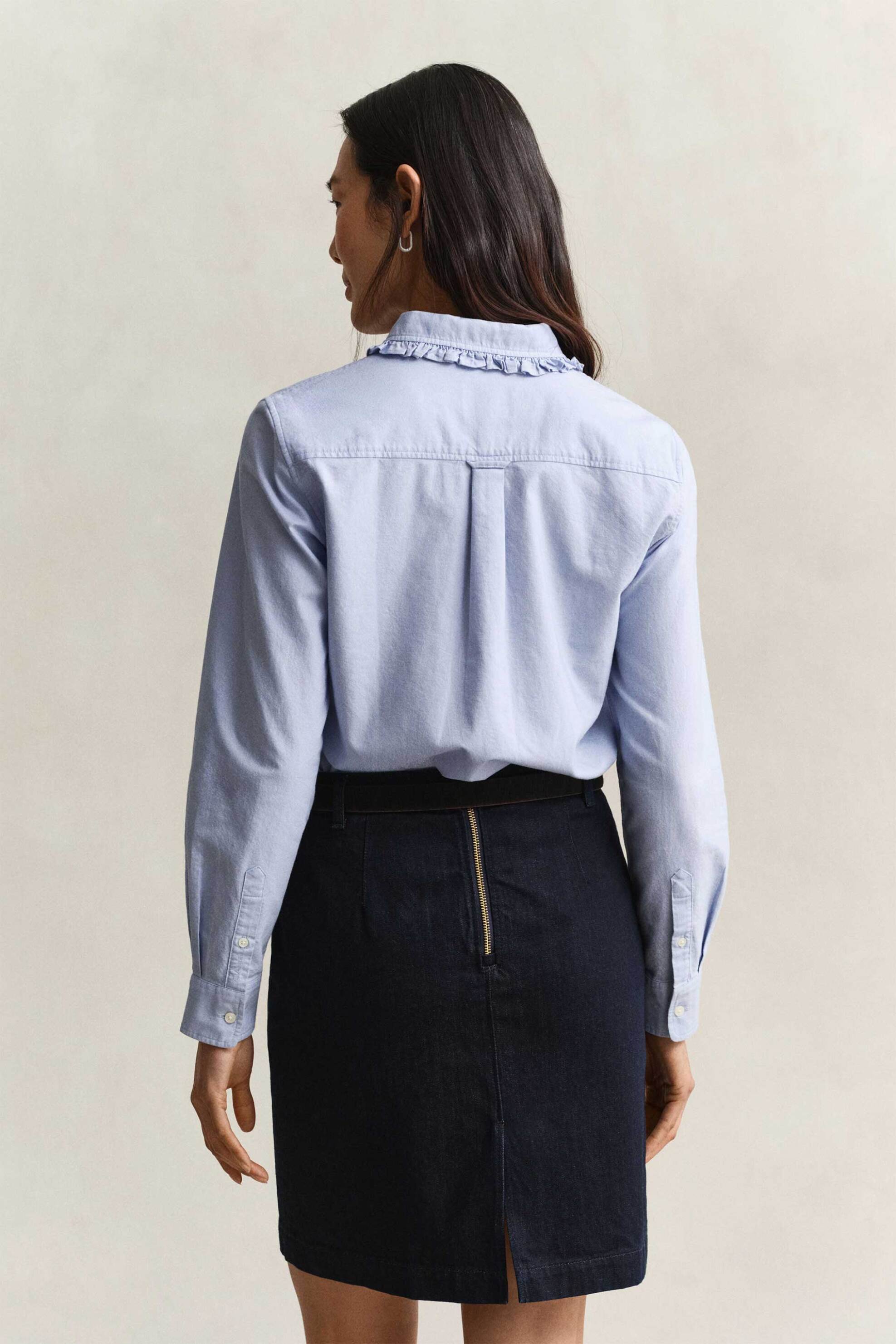 Gant Γυναικείο Πουκάμισο Oxford με Βολάν Στο Γιακά Regular Fit - 4300729 Μπλε Misty
