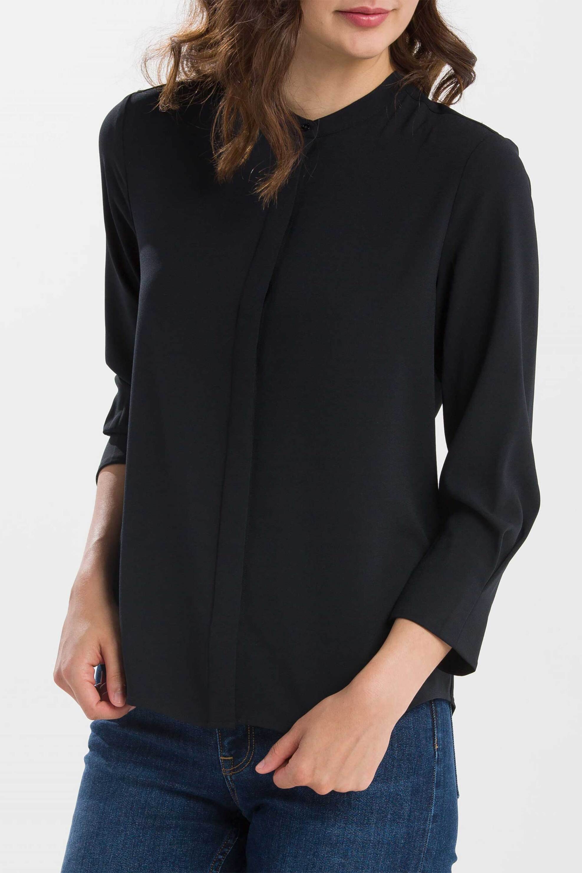 Gant γυναικείο πουκάμισο μονόχρωμο με κρυφή πατιλέτα - 4301038 Μαύρο