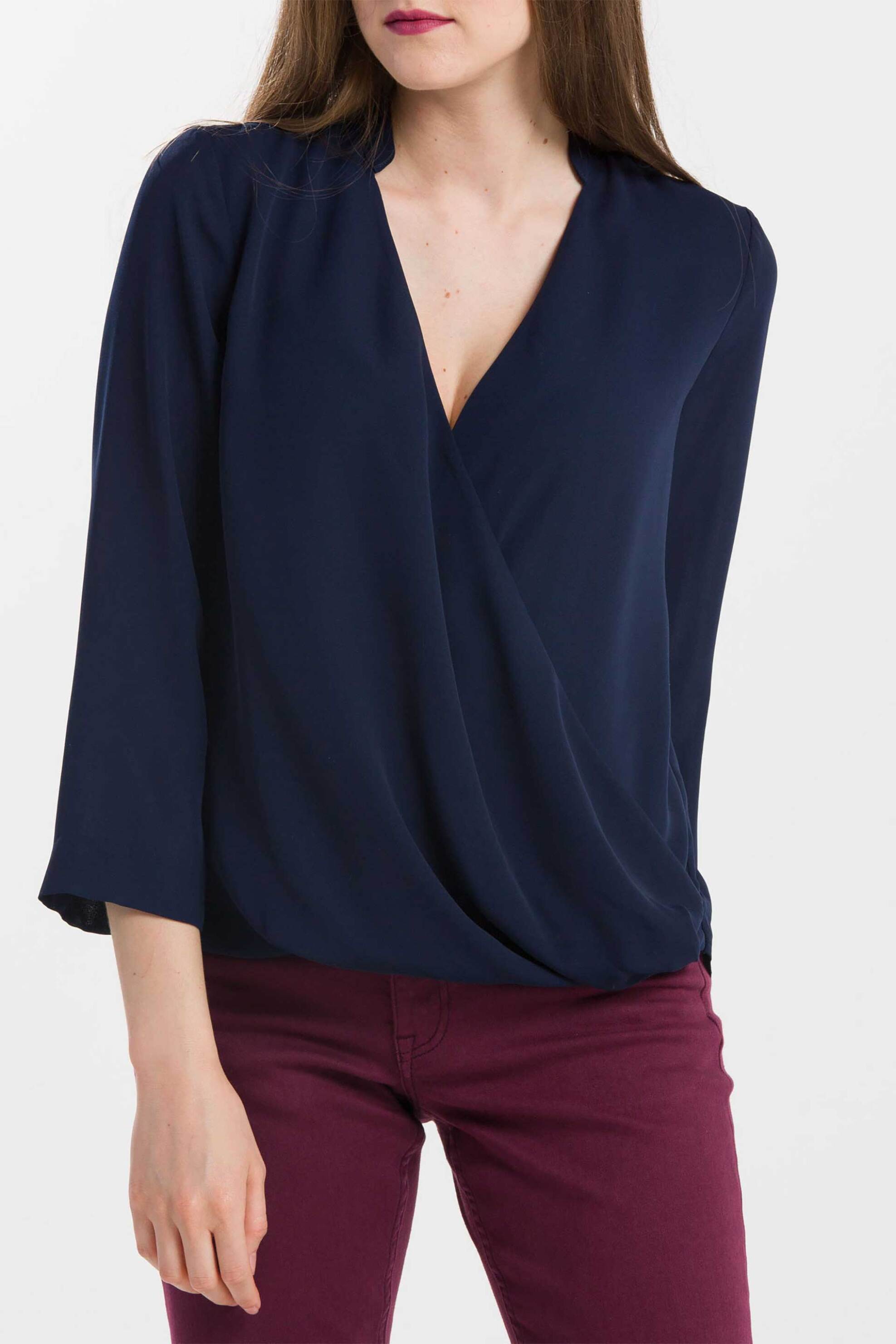 Gant γυναικεία μπλούζα μονόχρωμη με κρουαζέ σχέδιο και πιέτα πίσω - 4301046 Μπλε Σκούρο