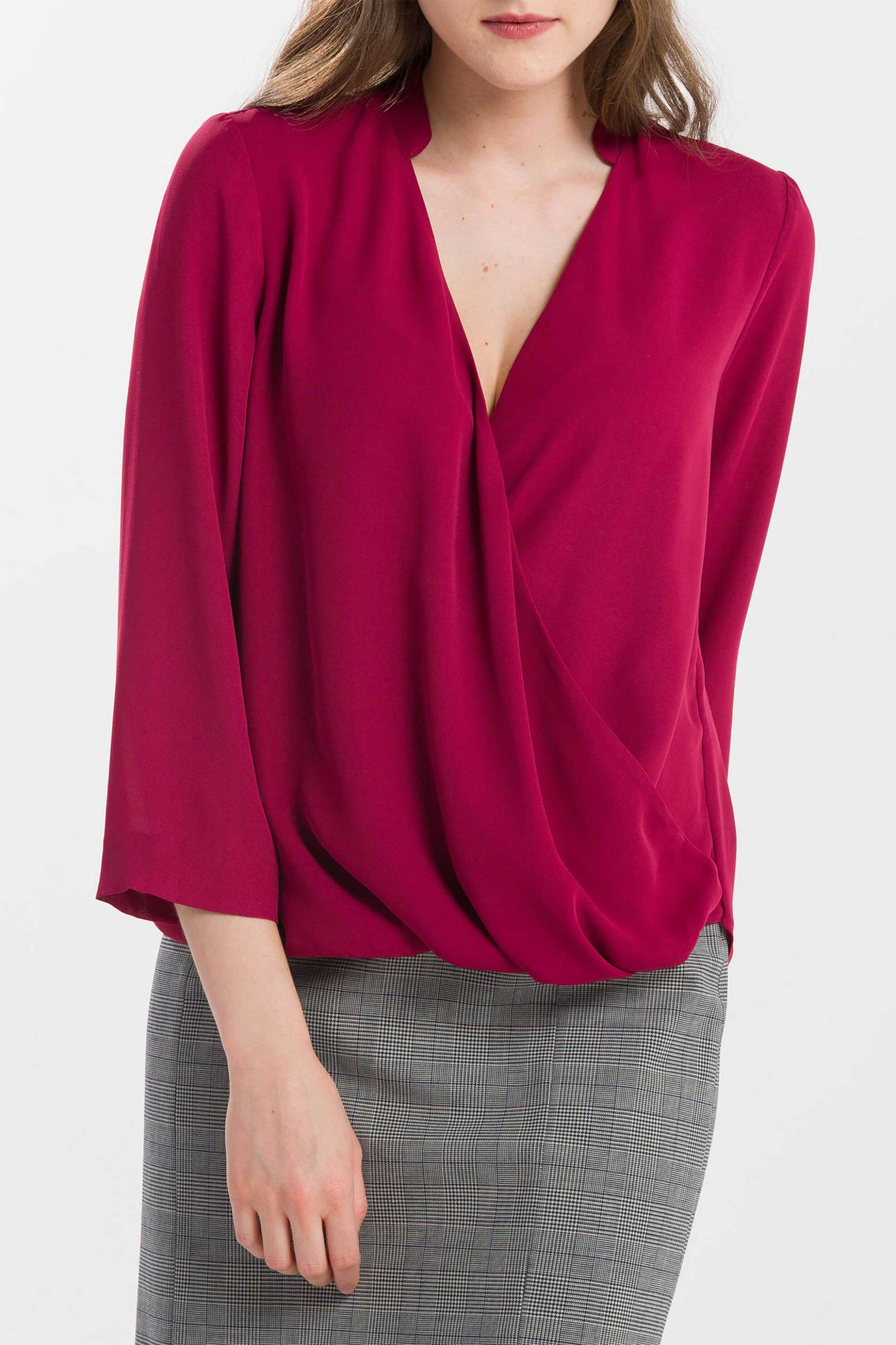 Gant γυναικεία μπλούζα μονόχρωμη με κρουαζέ σχέδιο και πιέτα πίσω - 4301046 Φούξια