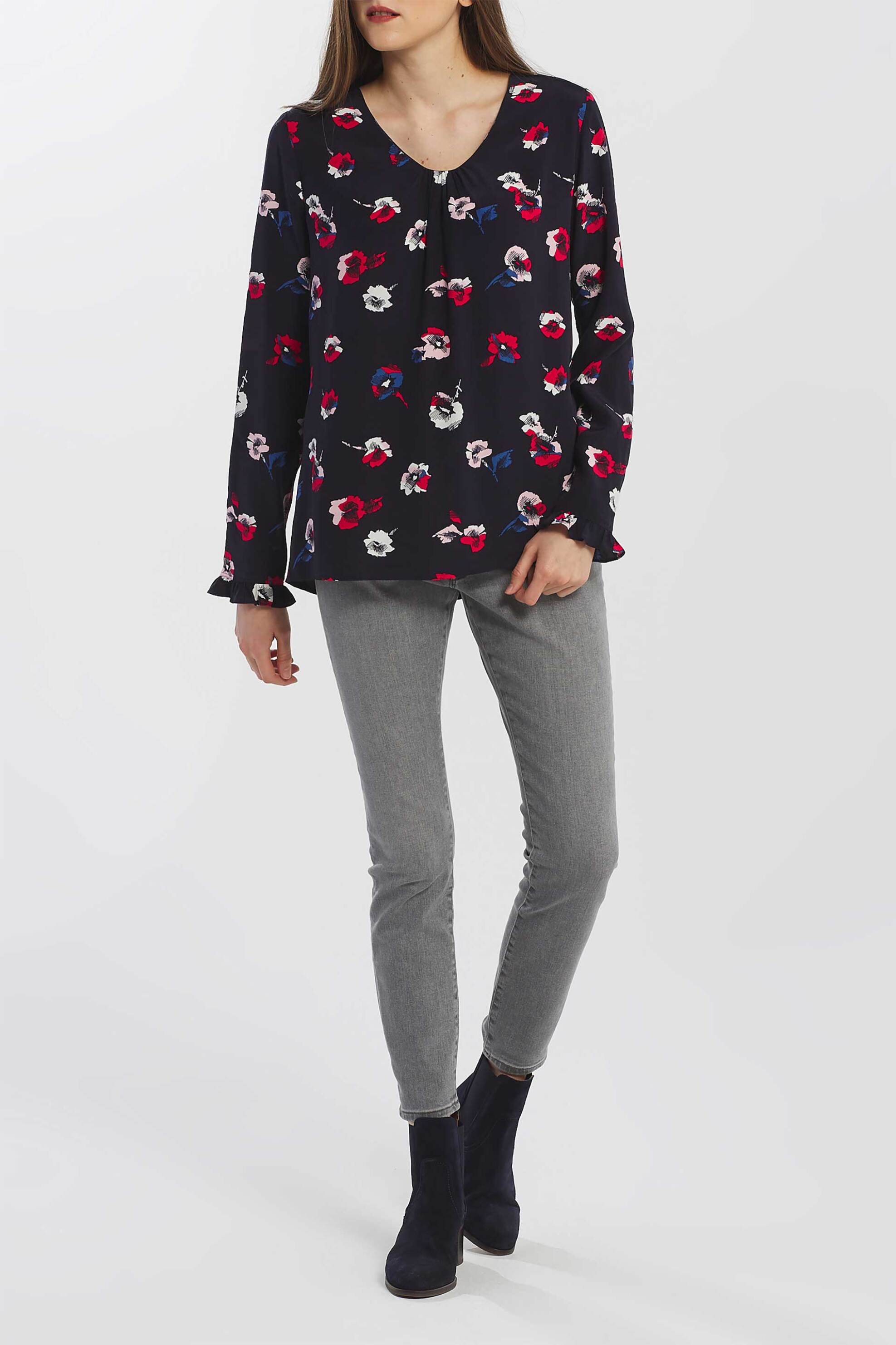 Gant Γυναικεία Μπλούζα με All-Over Floral Print Και Σχέδιο Σούρες - 4301088 Μπλε Σκούρο
