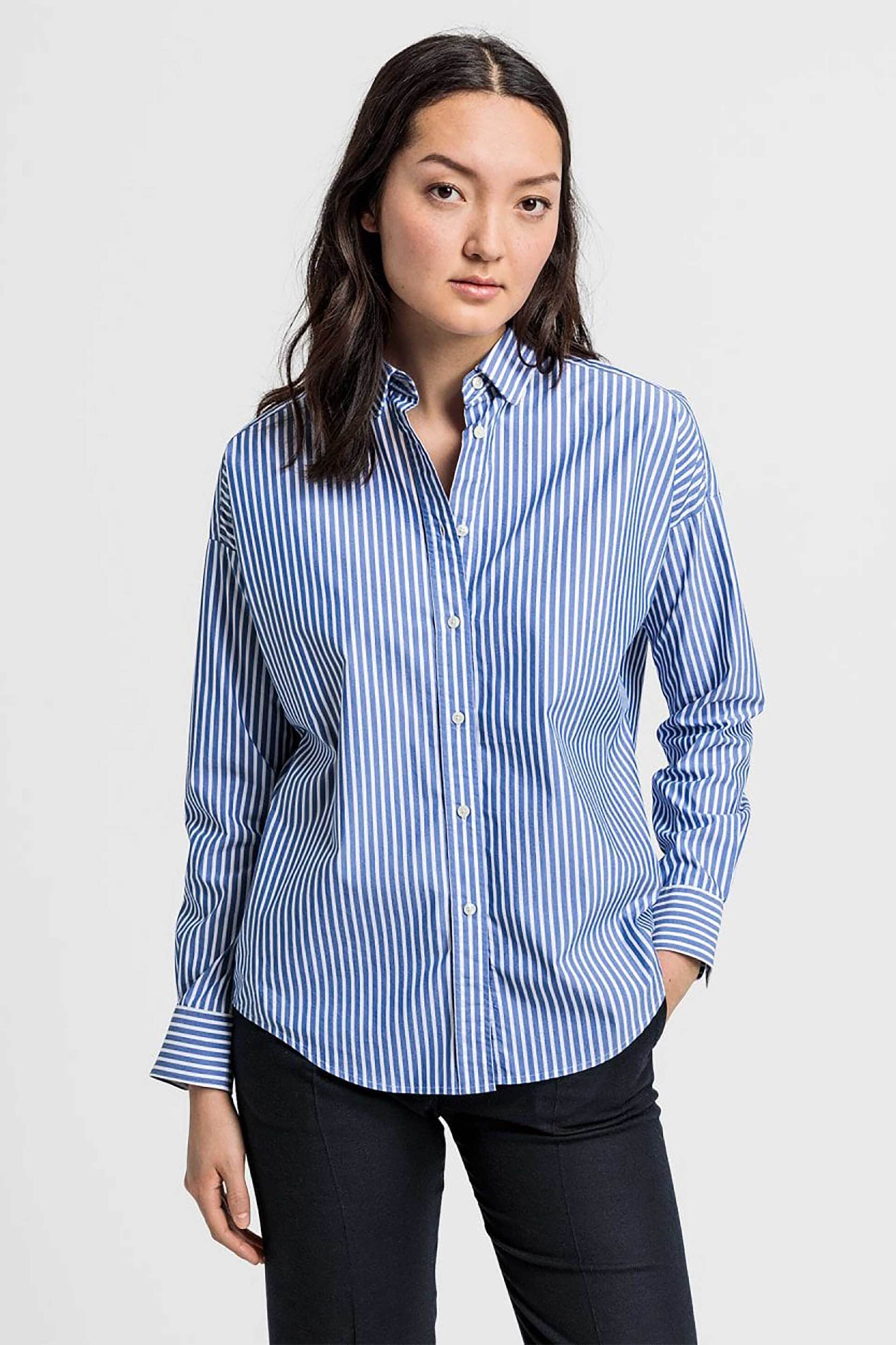 Gant γυναικείο πουκάμισο με ριγέ σχέδιο και κεντημένο logo - 4311088 Μπλε Ανοιχτό