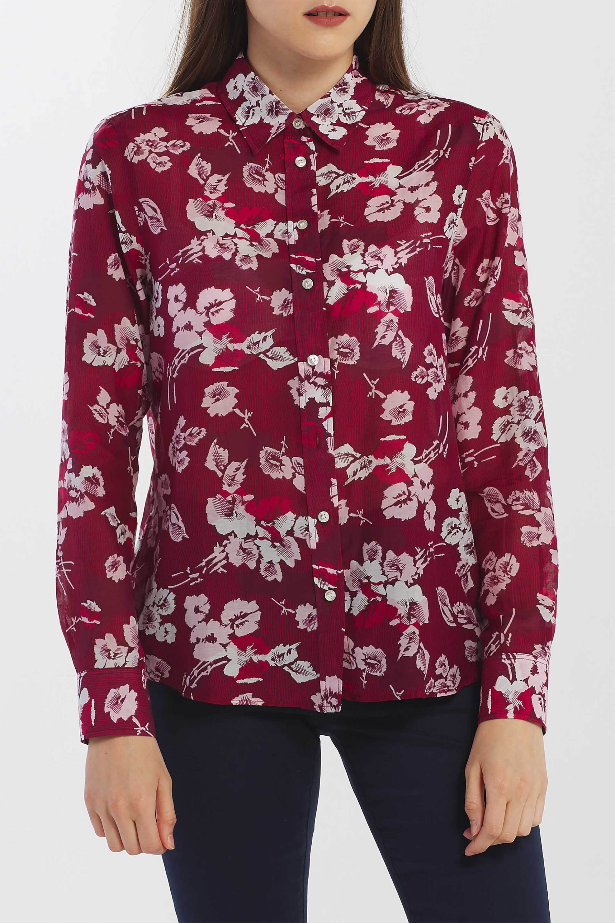 Gant γυναικείο πουκάμισο με all-over floral και ριγέ print - 4320100 Μπορντό