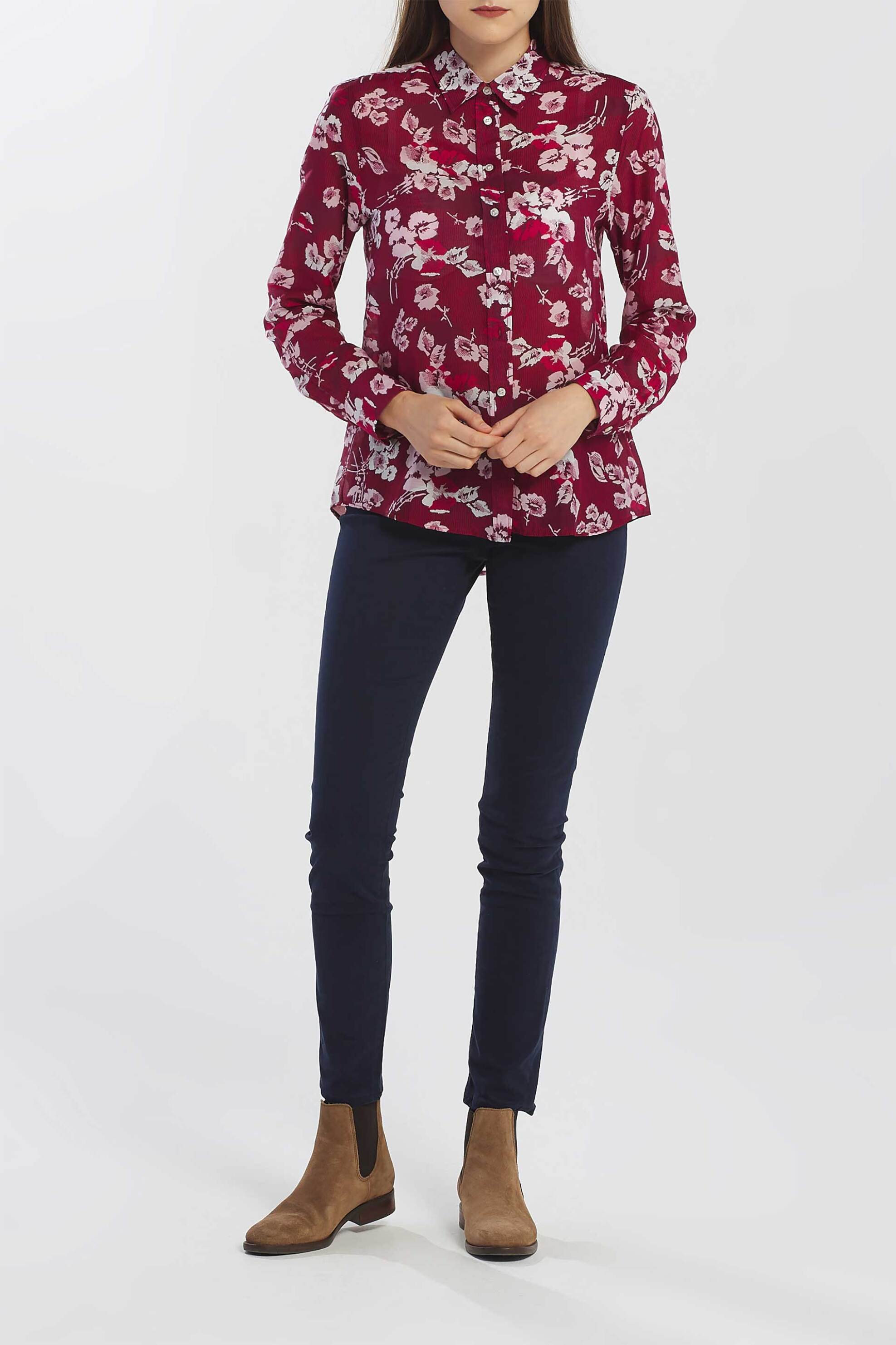 GANT Gant γυναικείο πουκάμισο με all-over floral και ριγέ print - 4320100 Μπορντό - 3