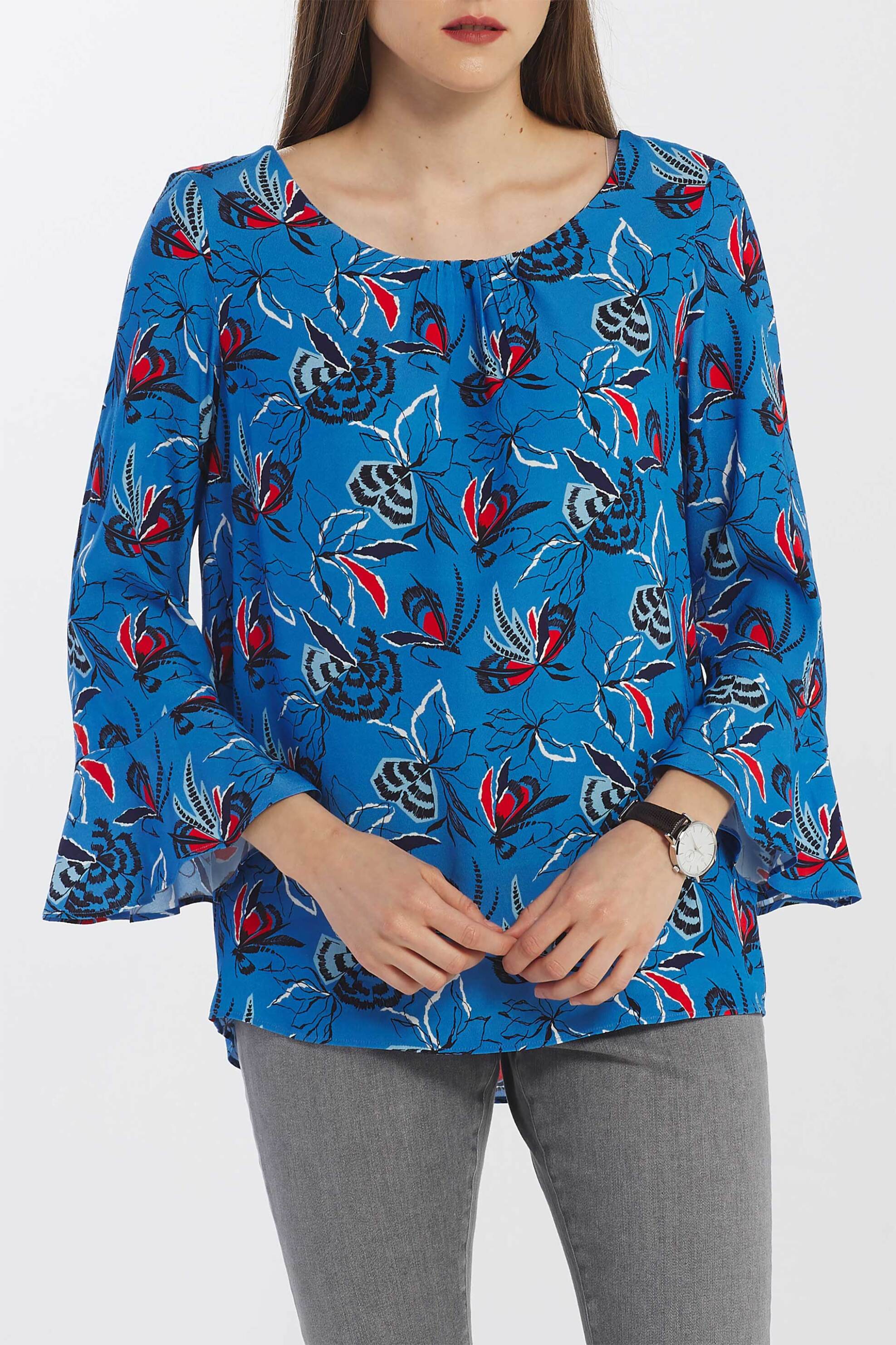 GANT Gant γυναικεία μπλούζα με all-over floral και fly fish print και σχέδιο με σούρες - 4320105