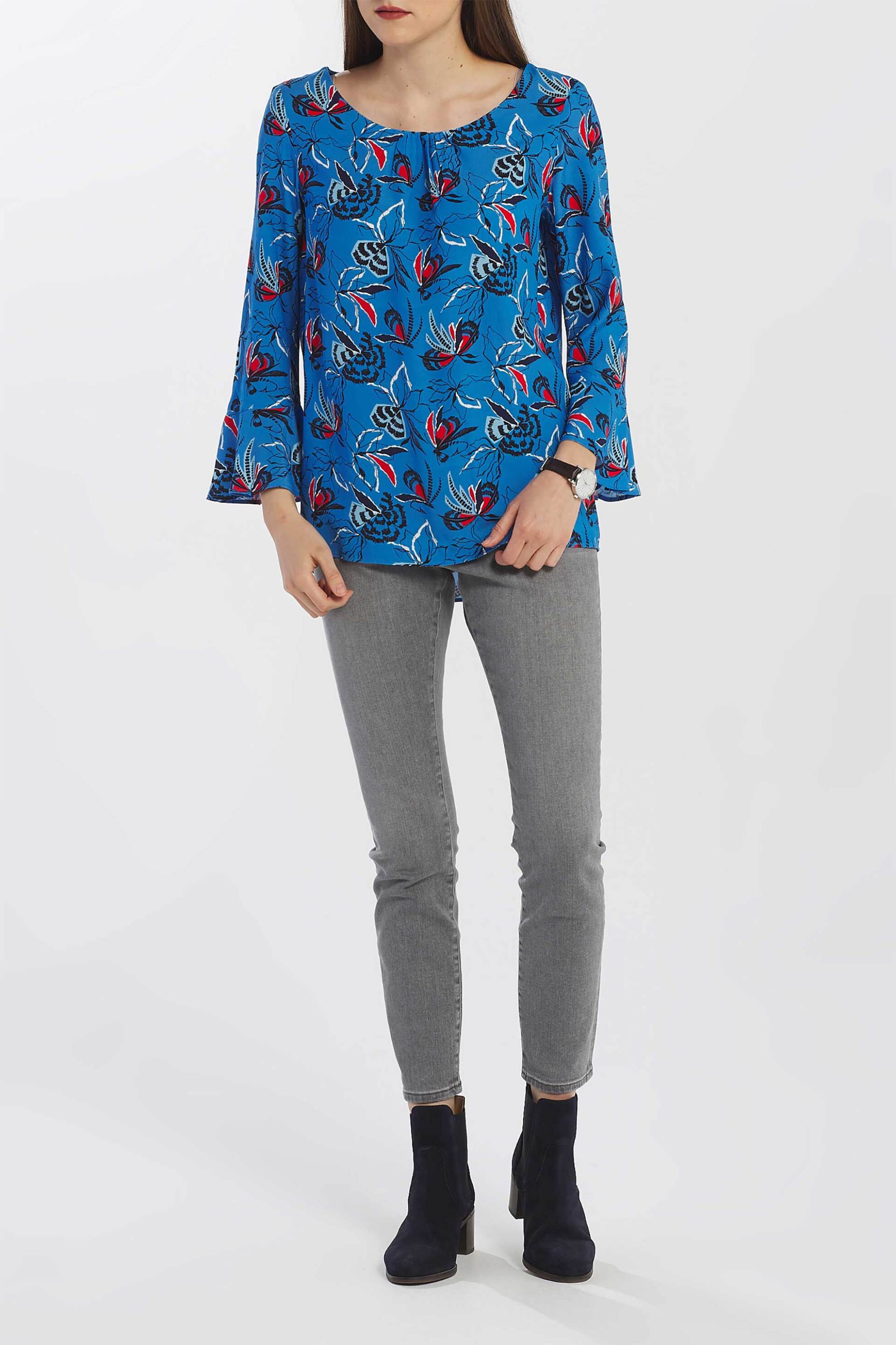 GANT Gant γυναικεία μπλούζα με all-over floral και fly fish print και σχέδιο με σούρες - 4320105 - 3