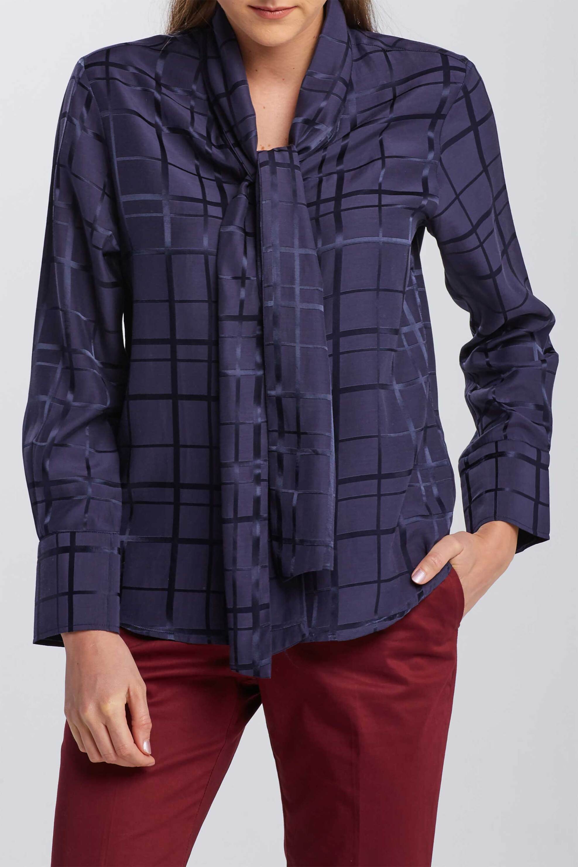 Gant γυναικείο πουκάμισο με all-over structured pattern και γιακά με γραβάτα - 4320142 Μπλε Σκούρο