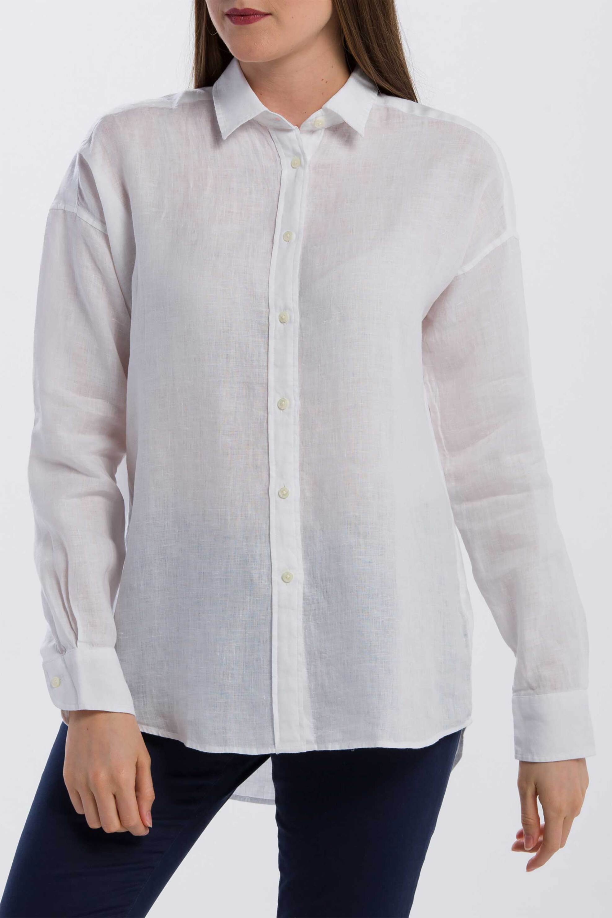 Gant γυναικείο λινό πουκάμισο μονόχρωμο με κεντημένη λεπτομέρεια - 4321026 Λευκό