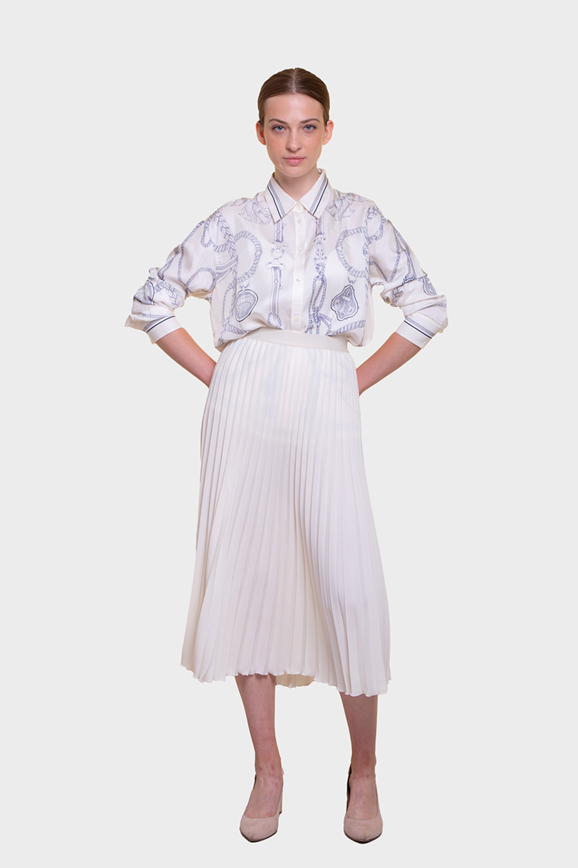 Gant γυναικεία maxi φούστα ψηλόμεση πλισέ - 4400169 Κρέμ