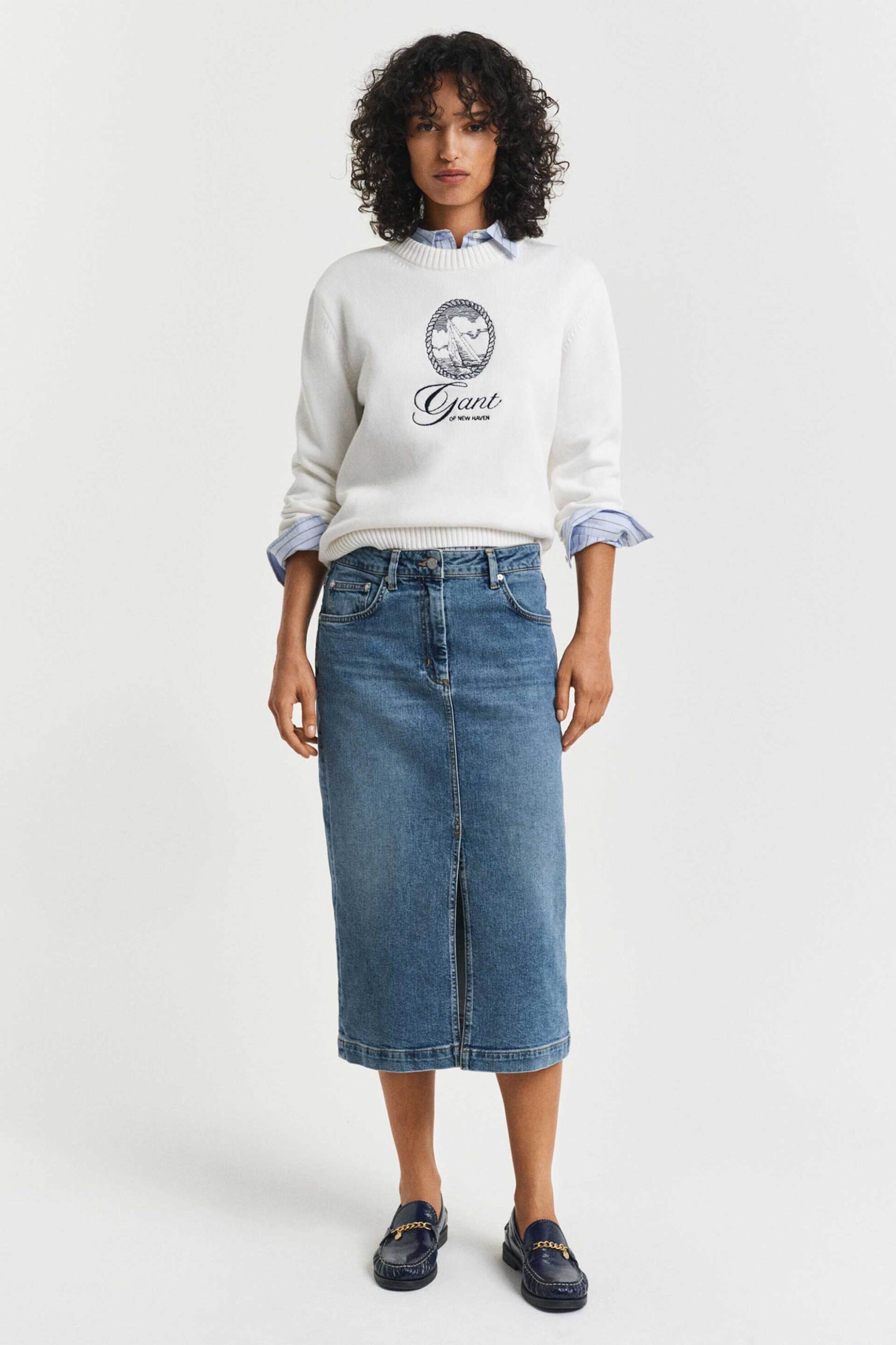 GANT Gant γυναικεία midi φούστα denim πεντάτσεπη Regular Fit - 4400175 Denim Blue 2025