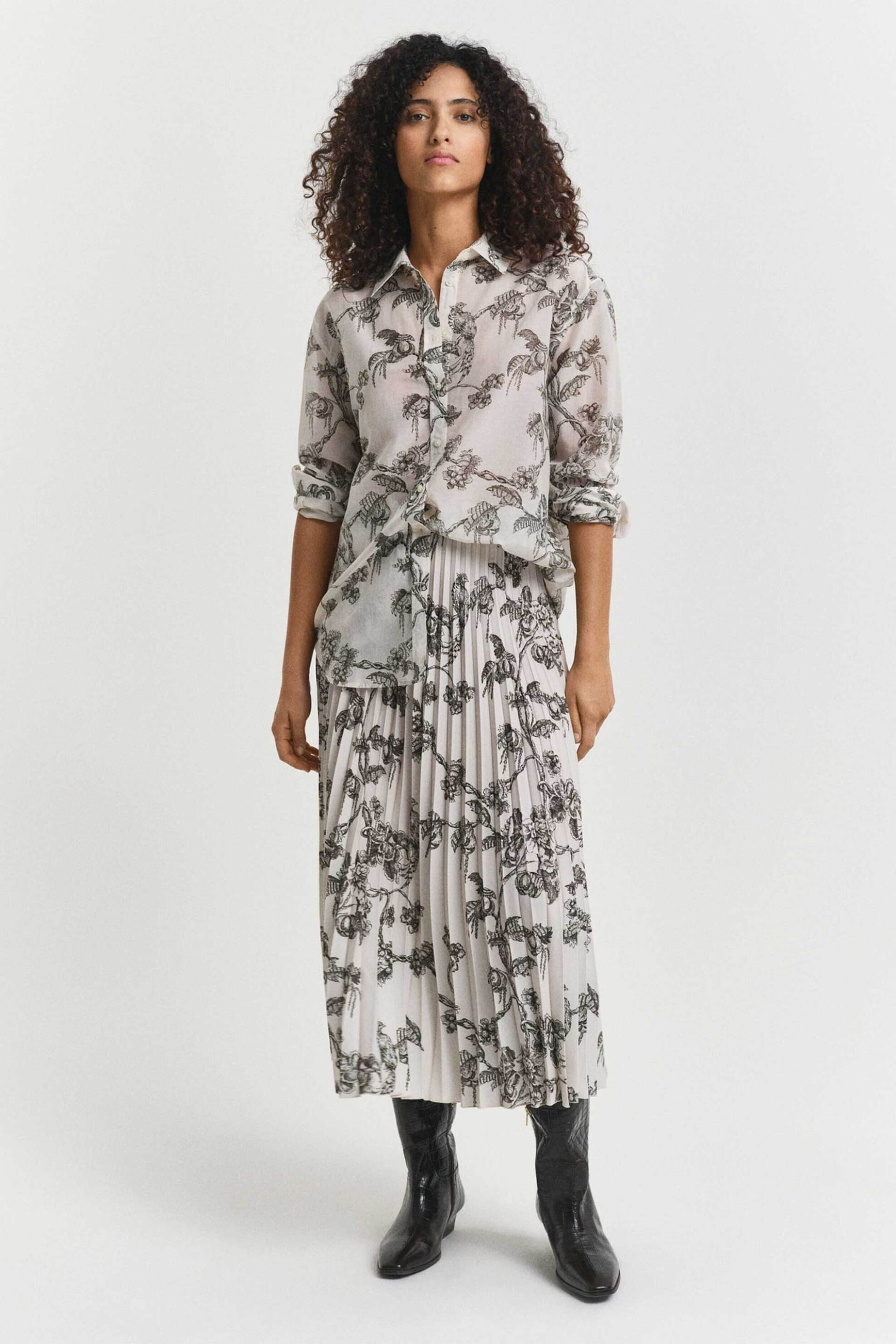 GANT Gant γυναικεία midi φούστα με all-over print πλισέ - 4400199 Λευκό