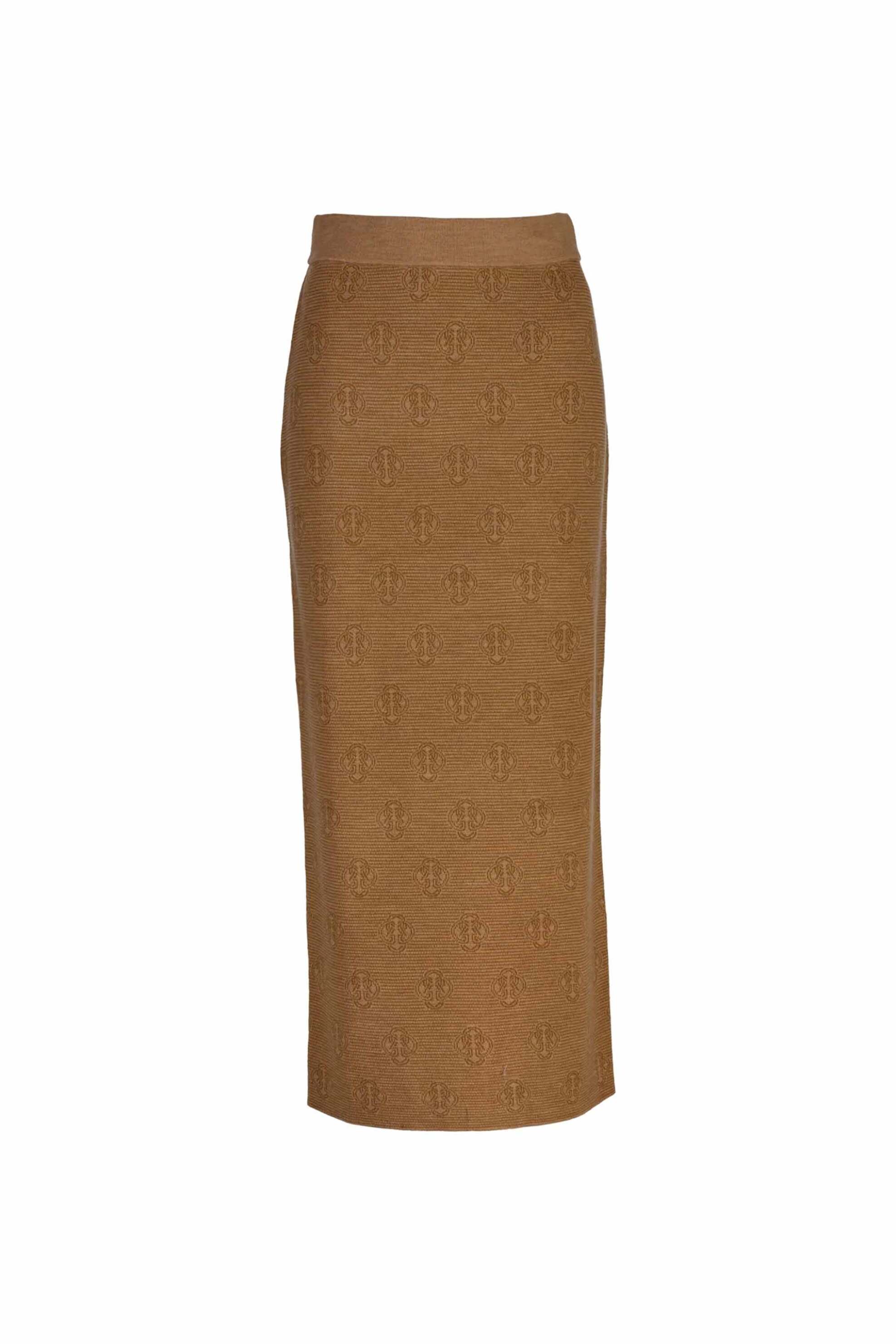 Gant γυναικεία μάλλινη midi φούστα ψηλόμεση με all-over monogram pattern και ελαστική μέση Slim Fit - 4400204 Καφέ