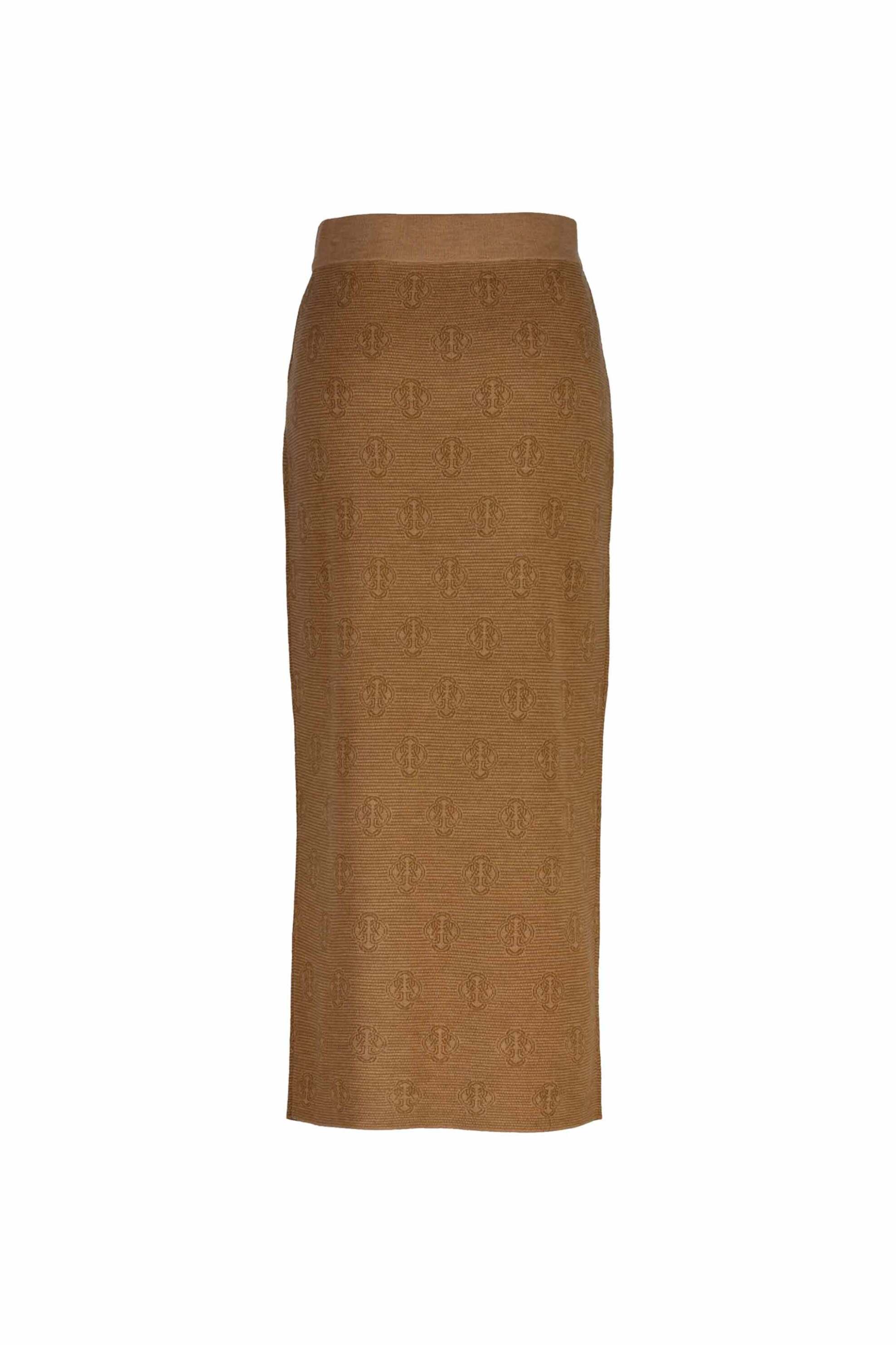 Gant γυναικεία μάλλινη midi φούστα ψηλόμεση με all-over monogram pattern και ελαστική μέση Slim Fit - 4400204 Καφέ