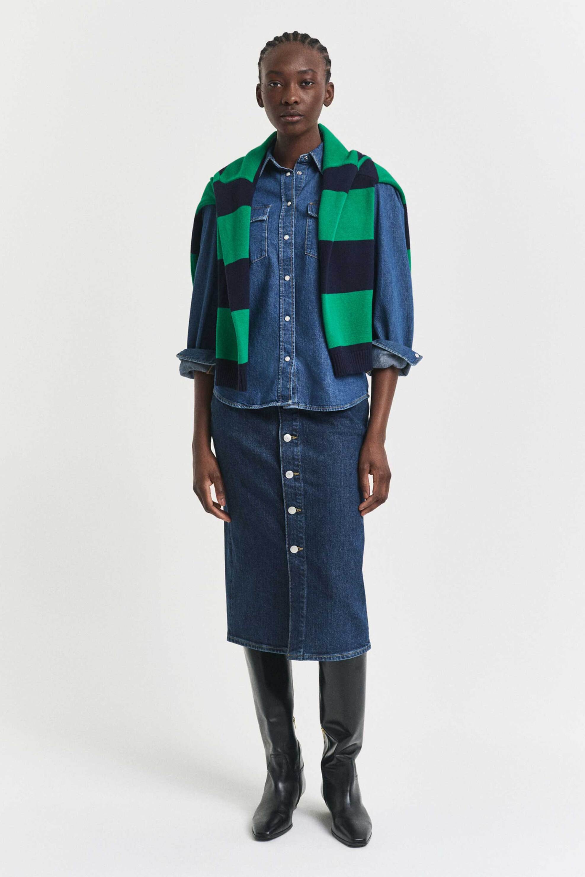 Gant γυναικεία midi φούστα denim με κουμπιά - 4400205 Denim Blue Σκούρο