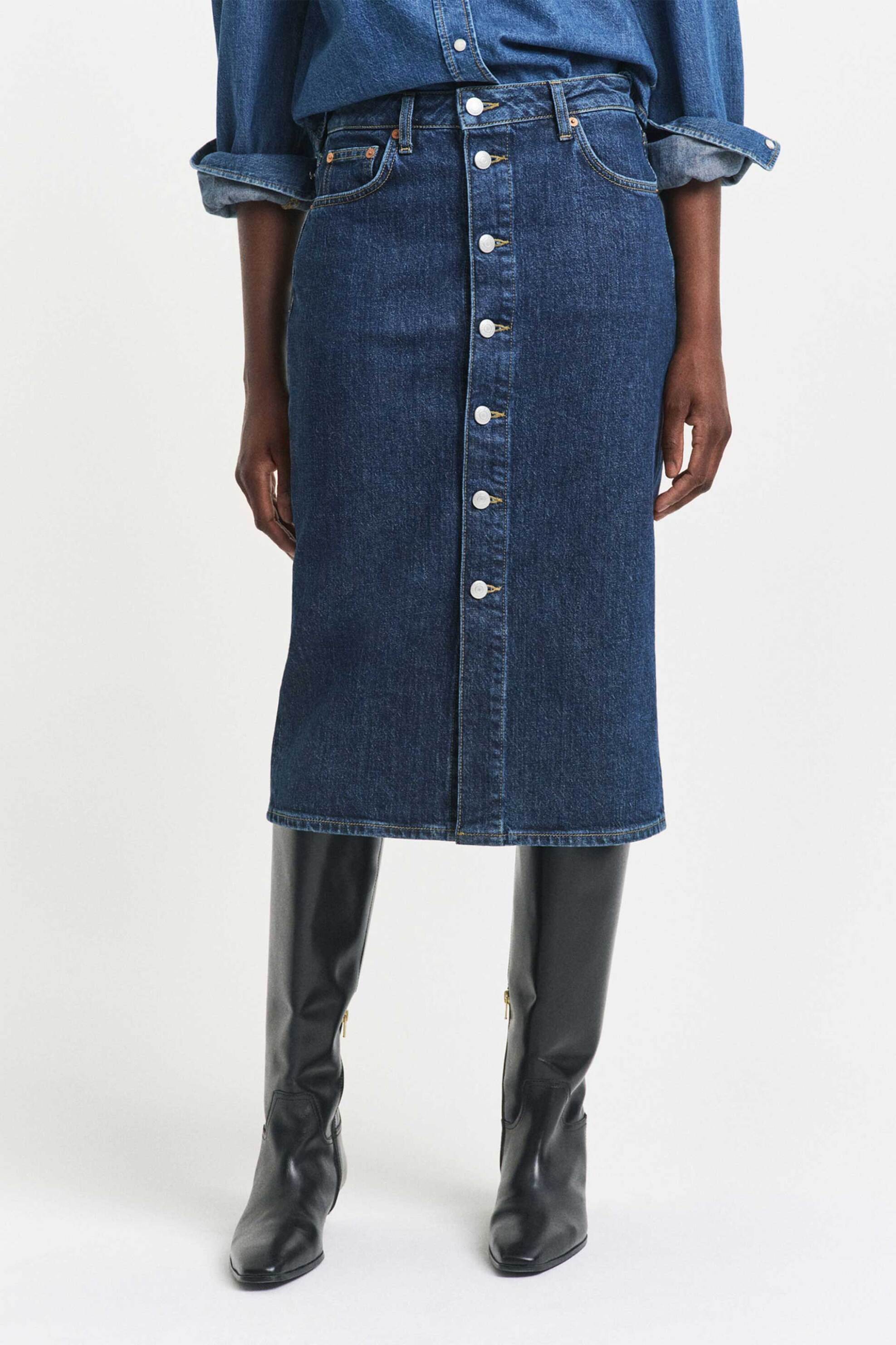 Gant γυναικεία midi φούστα denim με κουμπιά - 4400205 Denim Blue Σκούρο