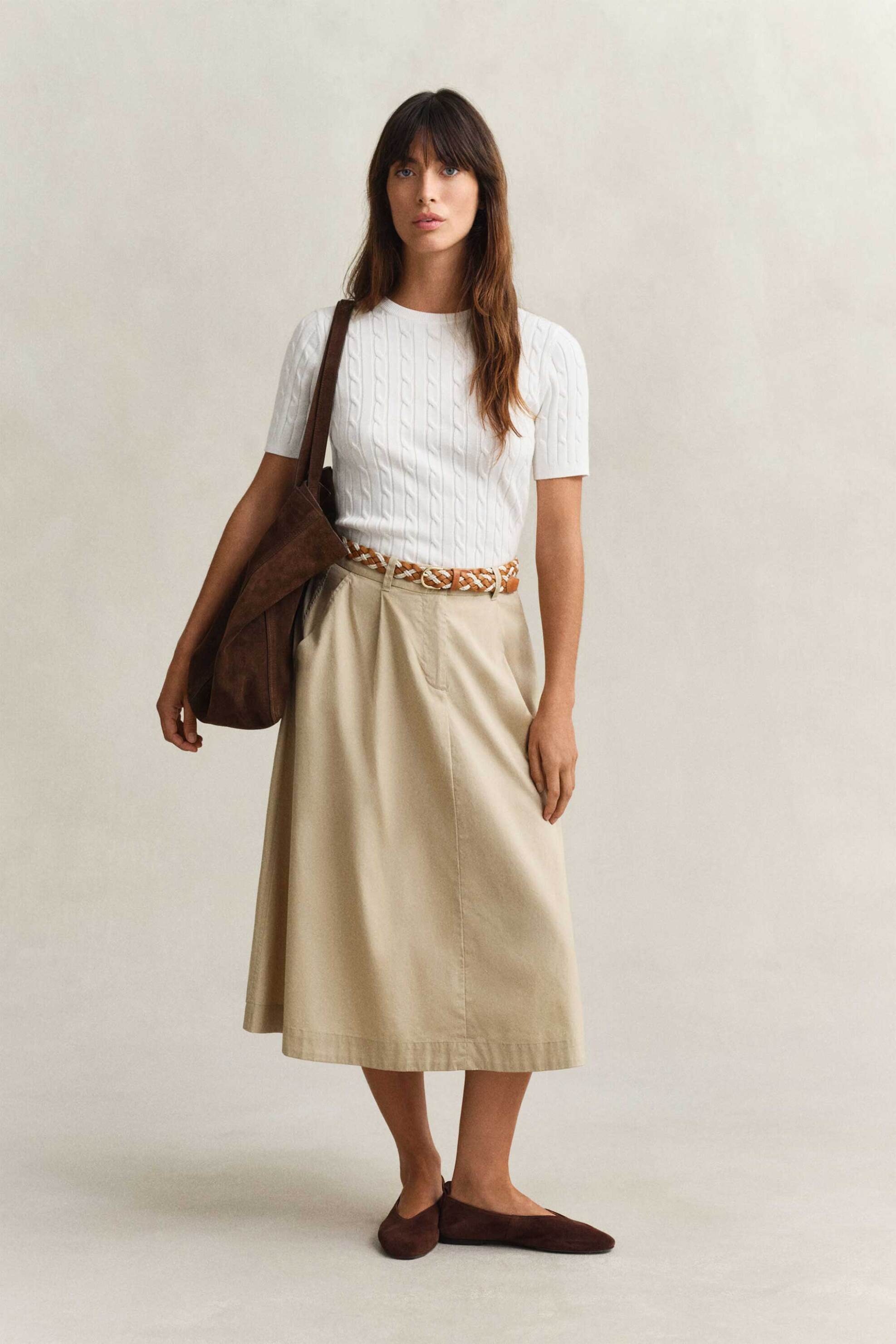 GANT Gant γυναικεία midi φούστα ψηλόμεση Regular Fit - 4400224 Μπεζ - 3