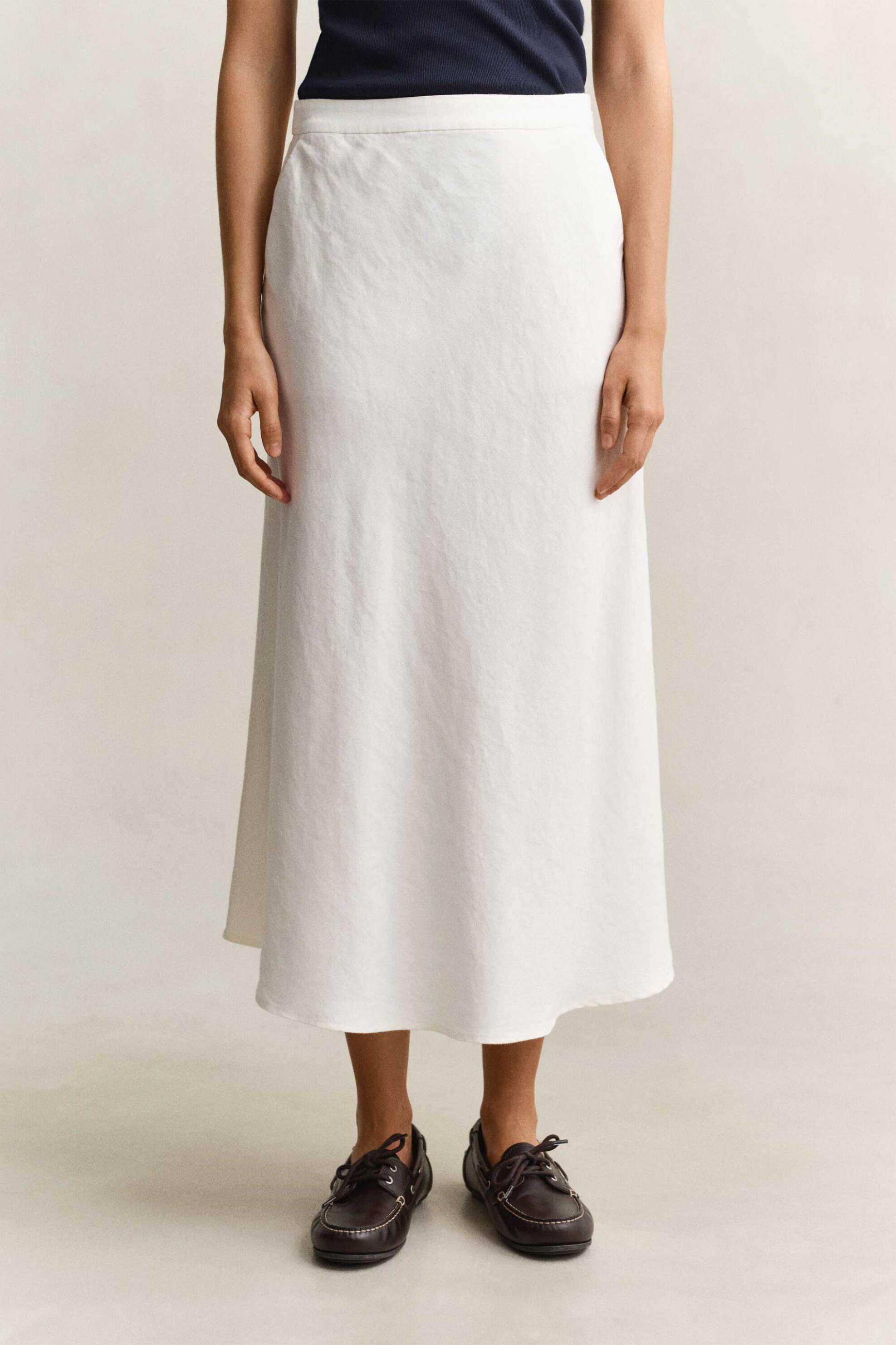 GANT Gant γυναικεία midi φούστα ψηλόμεση με λινάρι Relaxed Fit - 4400231 Λευκό - 2