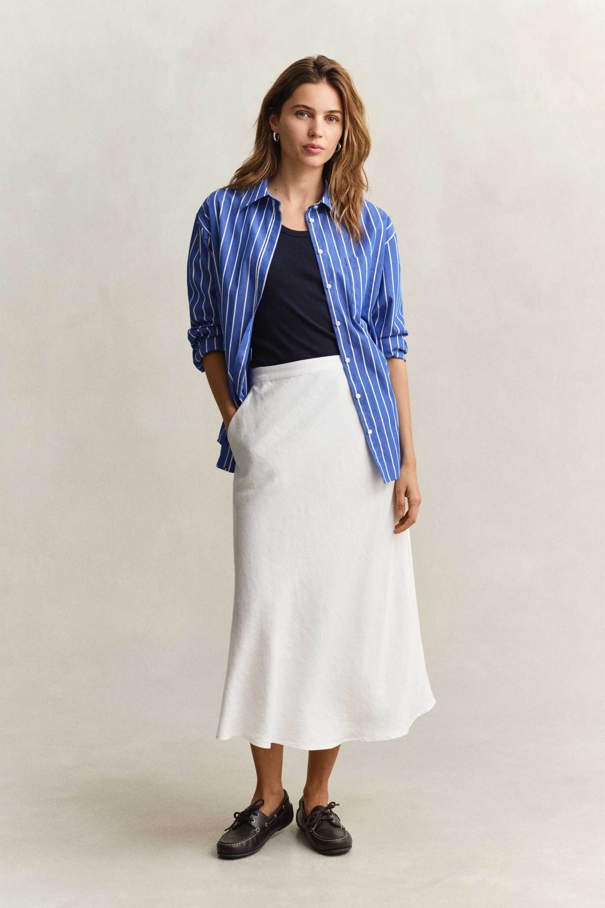 GANT Gant γυναικεία midi φούστα ψηλόμεση με λινάρι Relaxed Fit - 4400231 Λευκό - 3