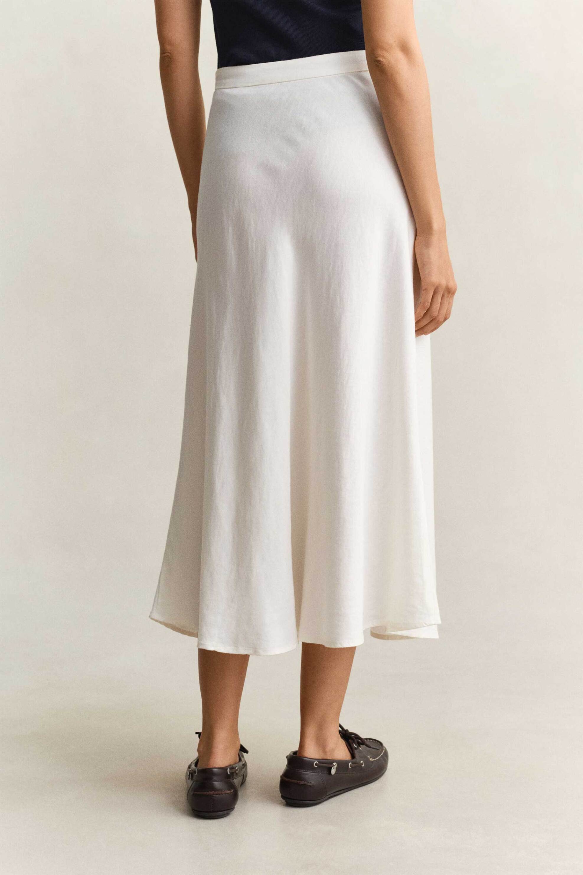 Gant Γυναικεία Midi Φούστα Ψηλόμεση με Λινάρι Relaxed Fit - 4400231 Λευκό