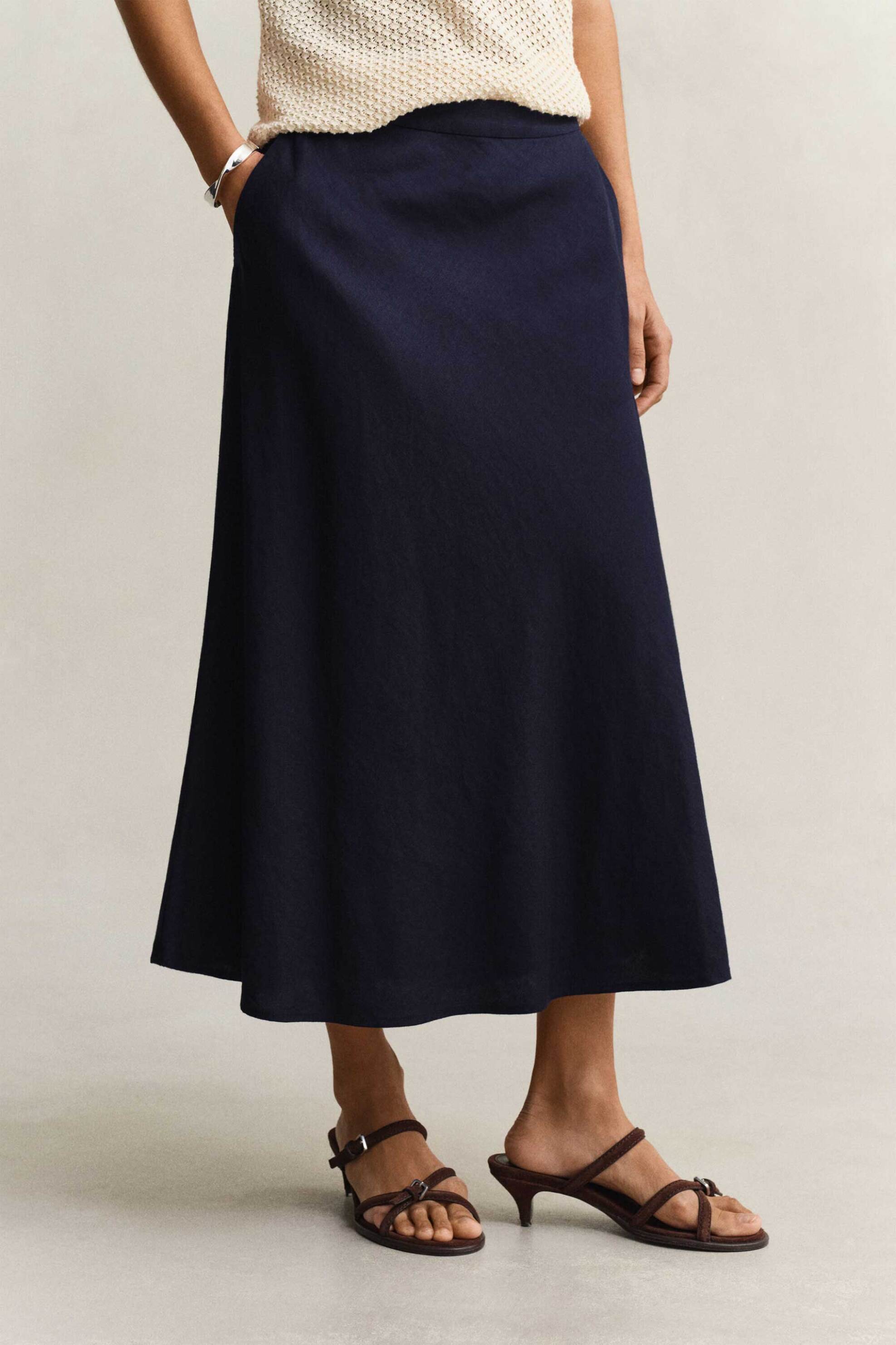 GANT Gant γυναικεία midi φούστα ψηλόμεση με λινάρι Relaxed Fit - 4400231 Μπλε Σκούρο - 2