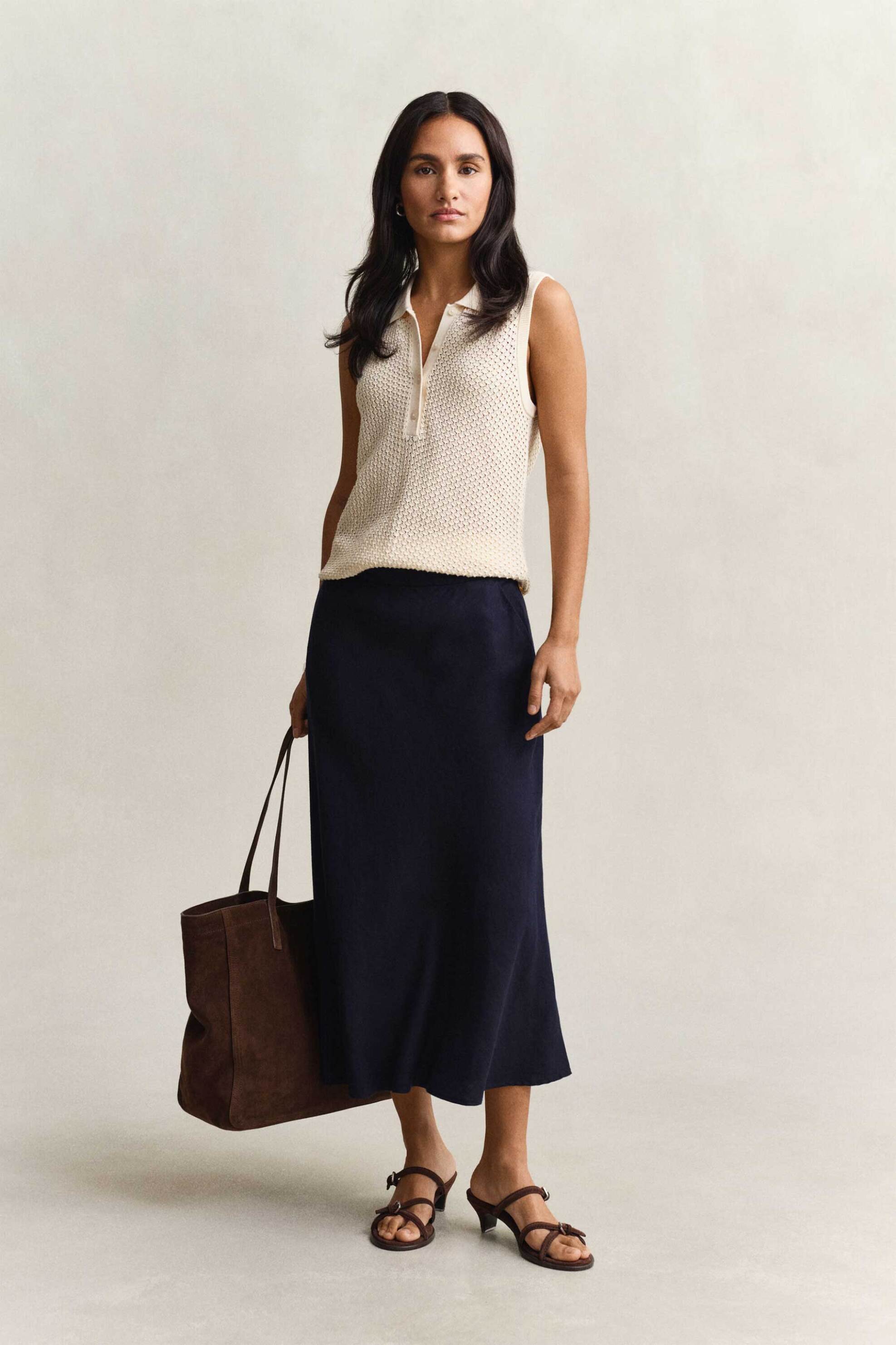 GANT Gant γυναικεία midi φούστα ψηλόμεση με λινάρι Relaxed Fit - 4400231 Μπλε Σκούρο - 3