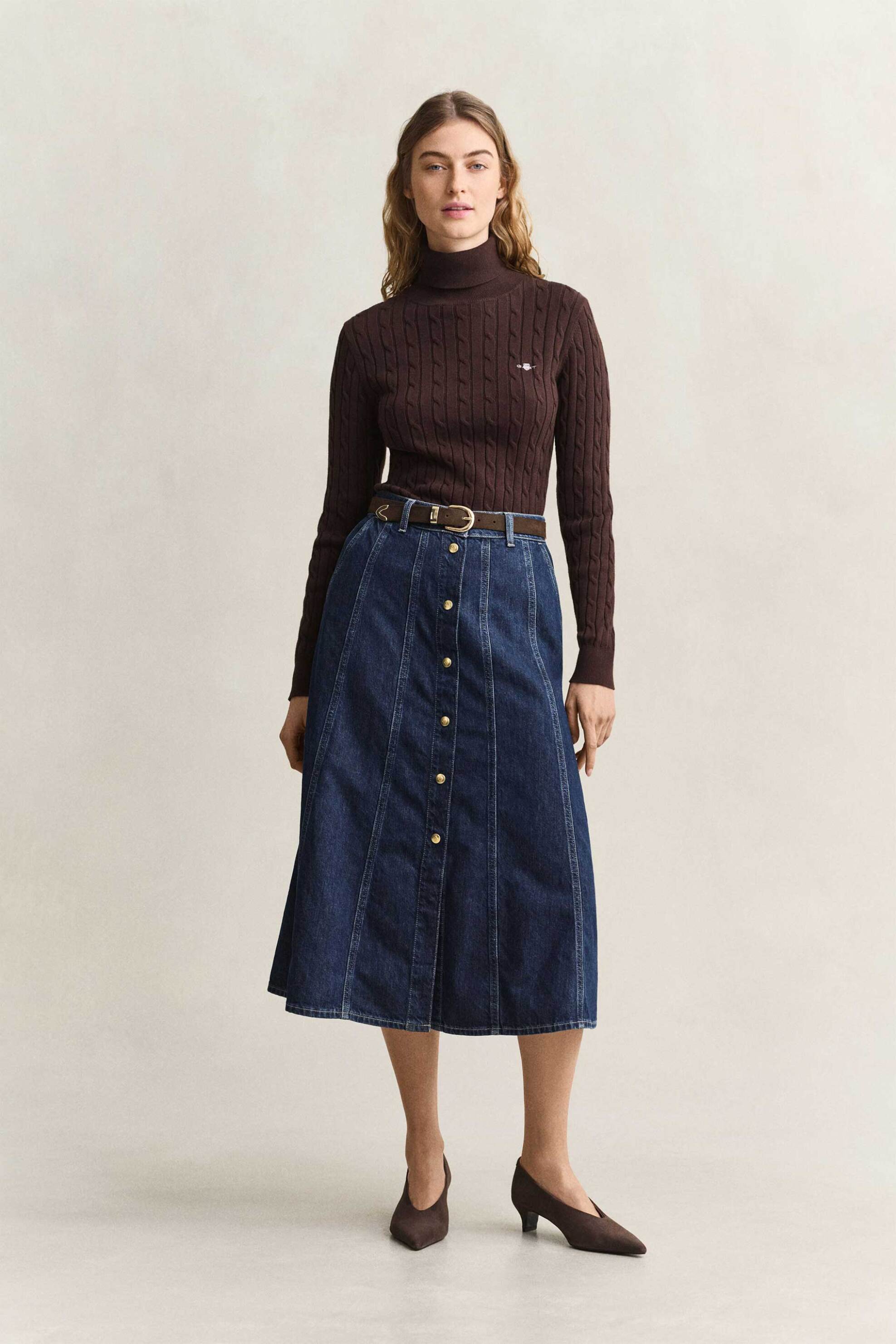 GANT Gant γυναικεία denim midi φούστα Flared Relaxed Fit - 4400258 Denim Blue Σκούρο
