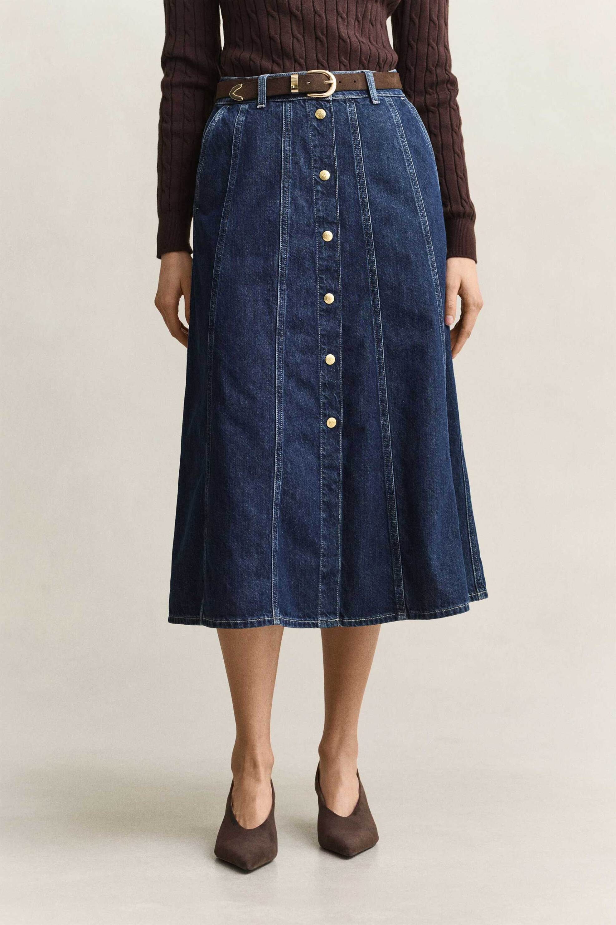 GANT Gant γυναικεία denim midi φούστα Flared Relaxed Fit - 4400258 Denim Blue Σκούρο - 2