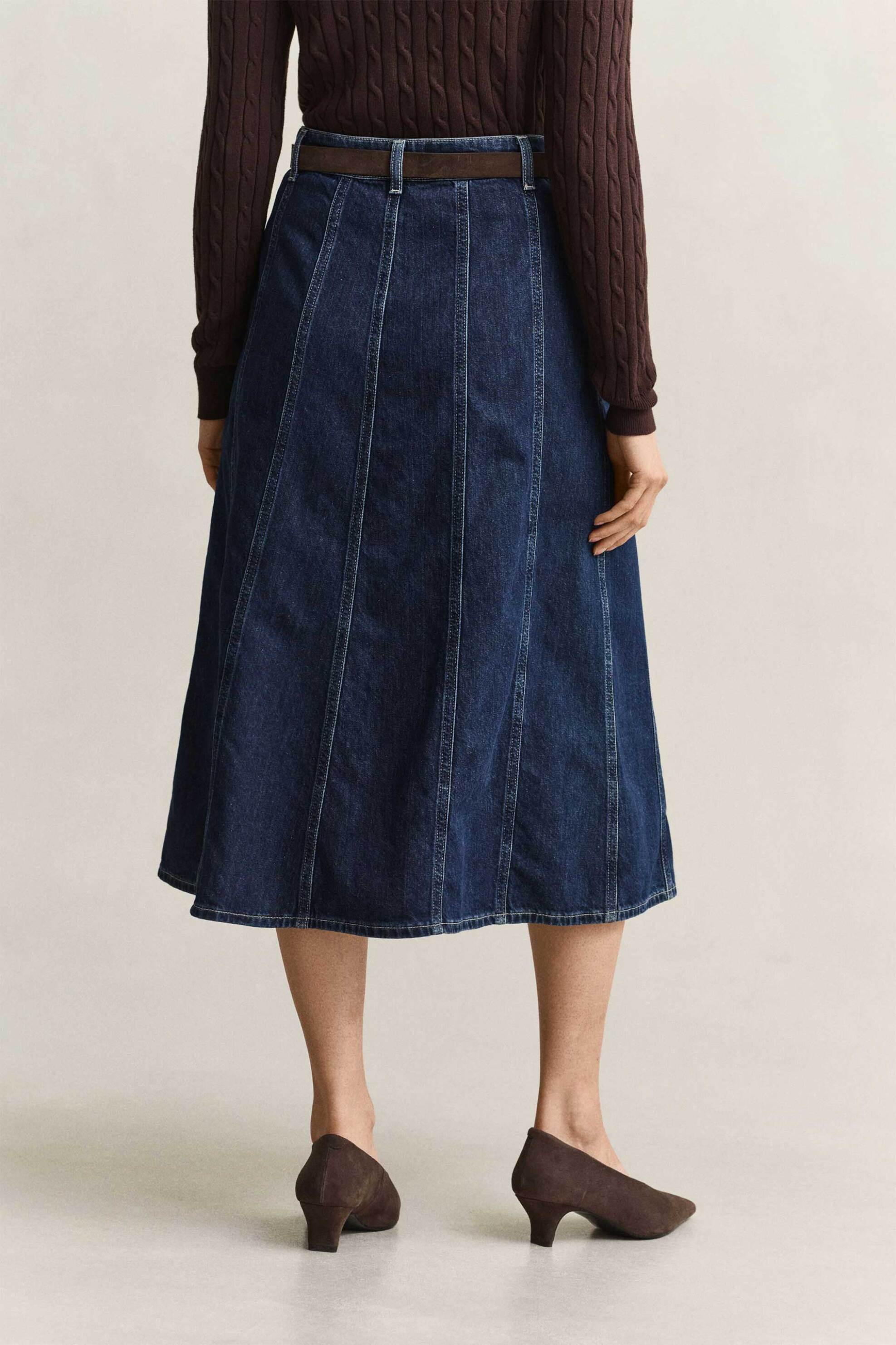 GANT Gant γυναικεία denim midi φούστα Flared Relaxed Fit - 4400258 Denim Blue Σκούρο - 3