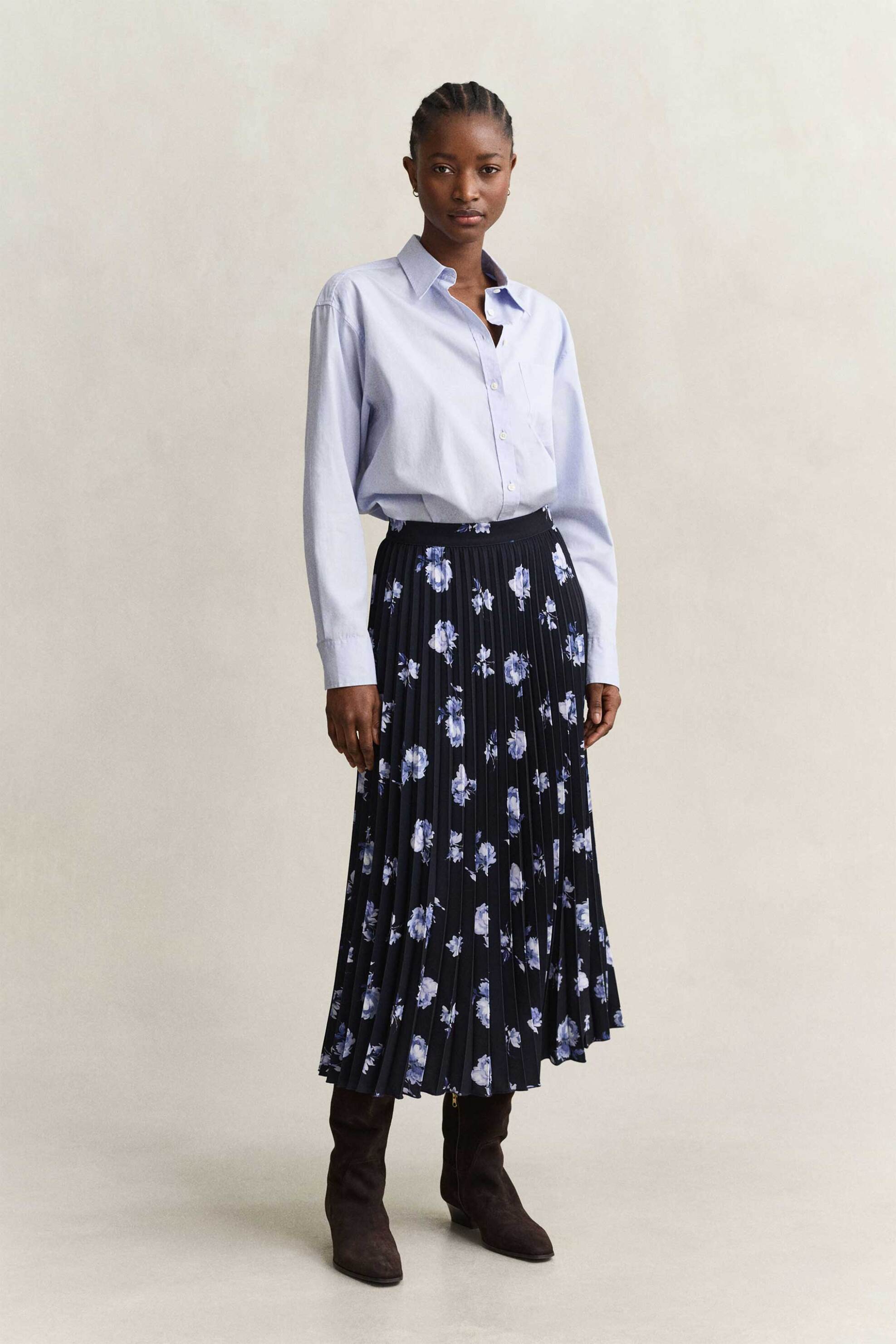GANT Gant γυναικεία midi φούστα πλισέ με floral print Loose Fit - 4400269 Μπλε Σκούρο