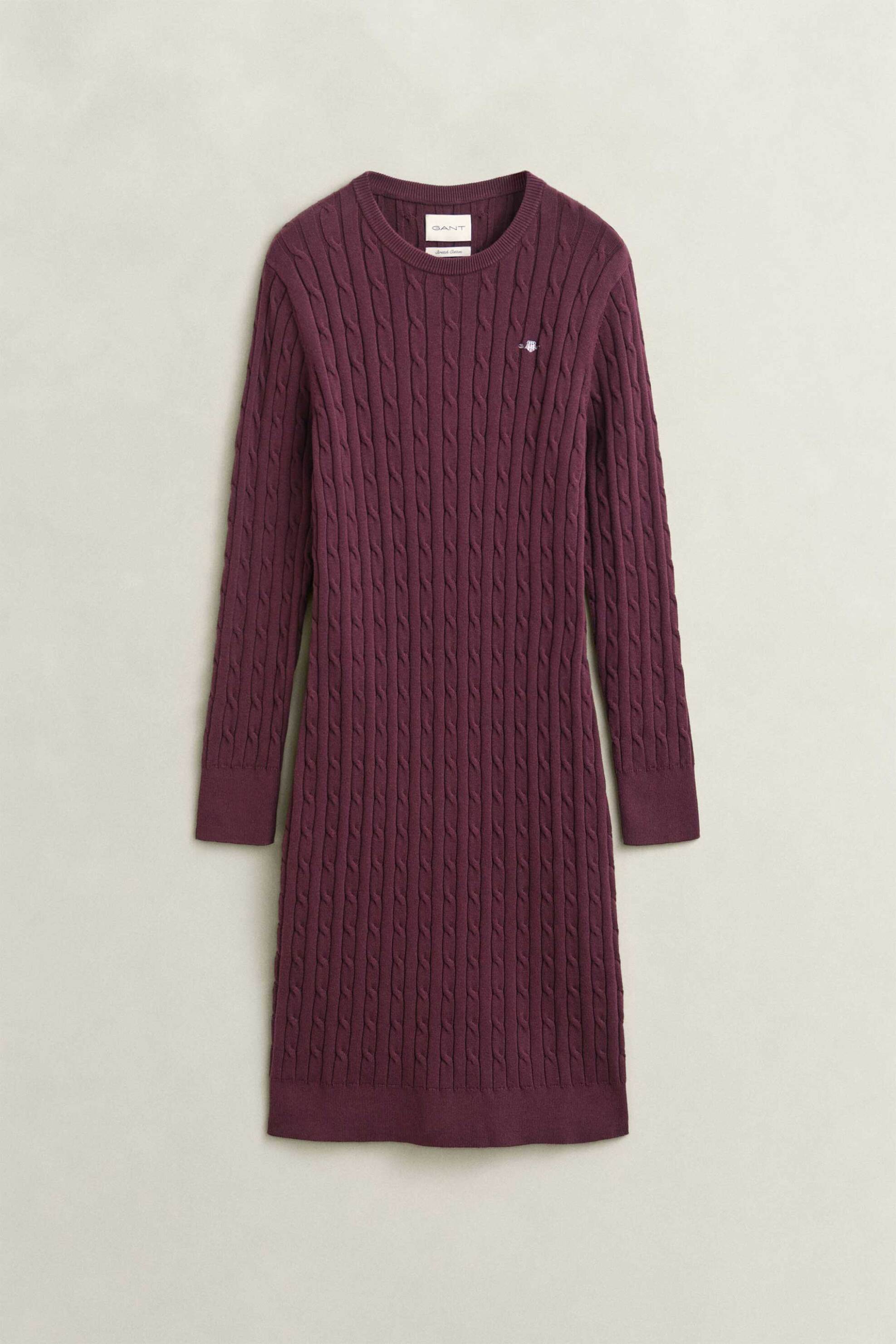 Gant γυναικείο πλεκτό mini φόρεμα με cable knit pattern και κεντημένο λογότυπο Slim Fit - 4502093 Μπορντό Σκούρο