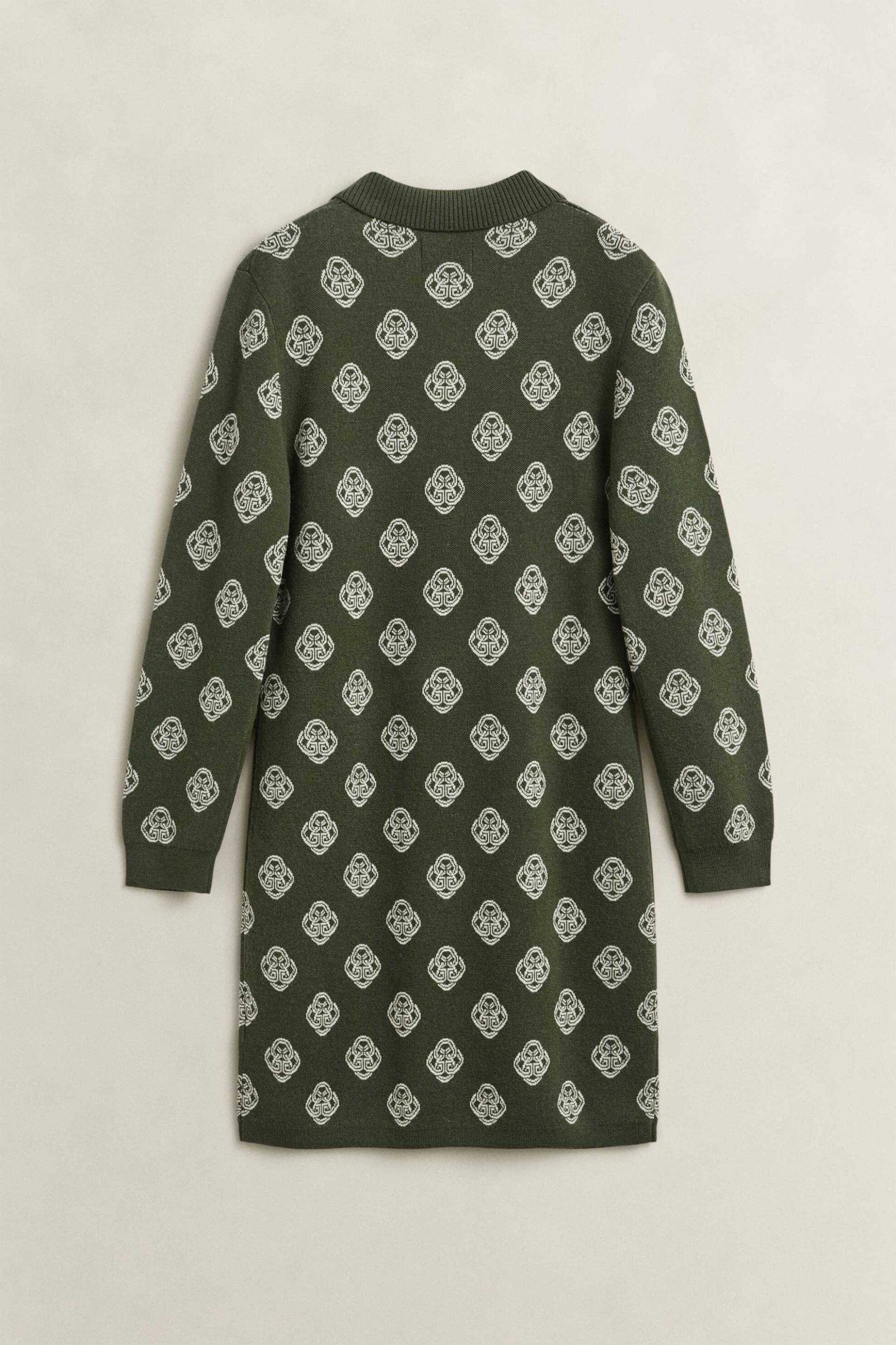 Gant γυναικείο μάλλινο mini φόρεμα πόλο με all-over monogram pattern Regular Fit - 4502113 Χακί Nivo