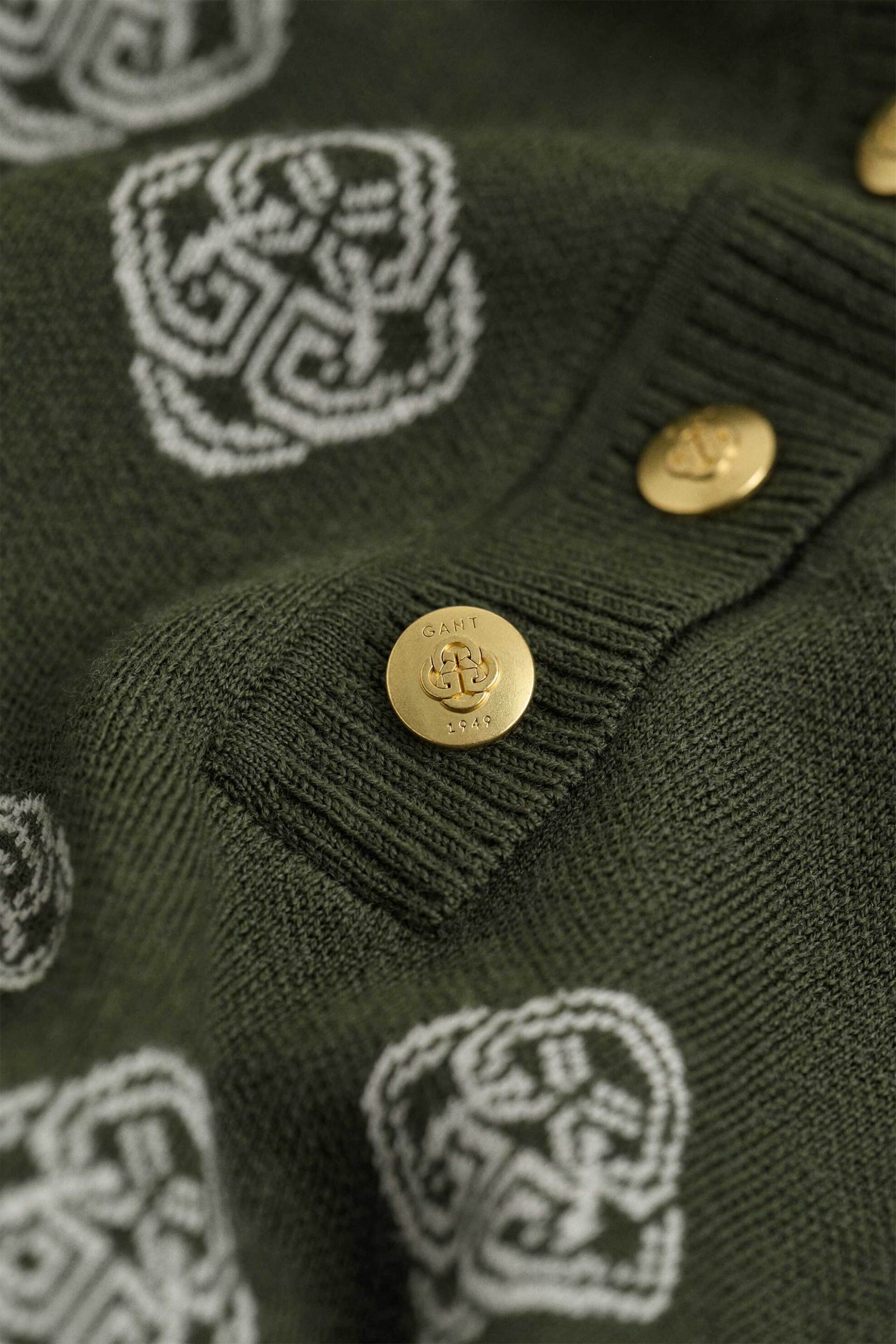 Gant Γυναικείο Μάλλινο Mini Φόρεμα Πόλο με All-Over Monogram Pattern Regular Fit - 4502113 Χακί Nivo