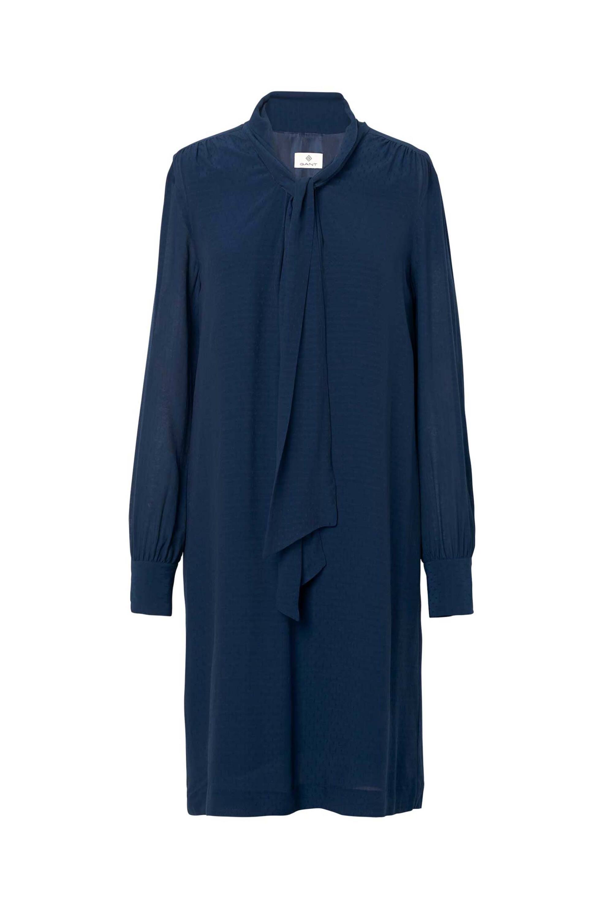 Gant Γυναικείο Mini Φόρεμα με All-Over Tone-On-Tone Print Και Γιακά Γραβάτα - 4503027 Μπλε Σκούρο