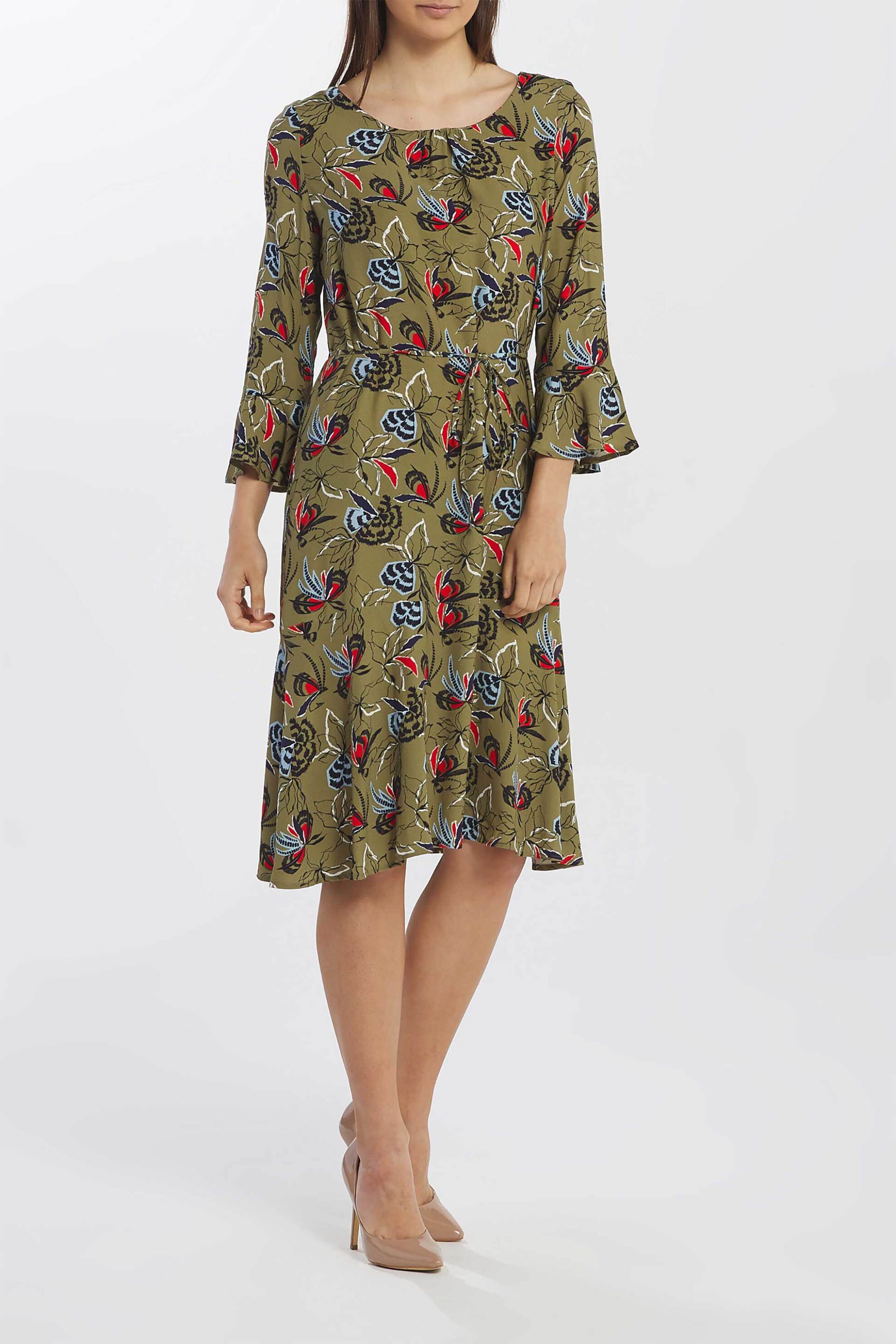 GANT Gant γυναικείο midi φόρεμα από βισκόζη με all-over floral και fly fish print - 4503069 Λαδί