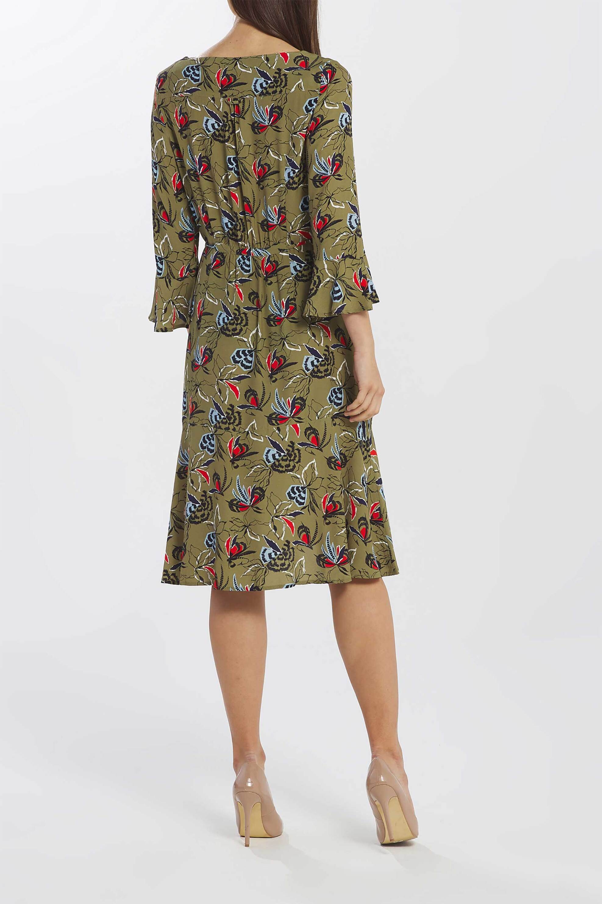 Gant γυναικείο midi φόρεμα από βισκόζη με all-over floral και fly fish print - 4503069 Λαδί φωτογραφία