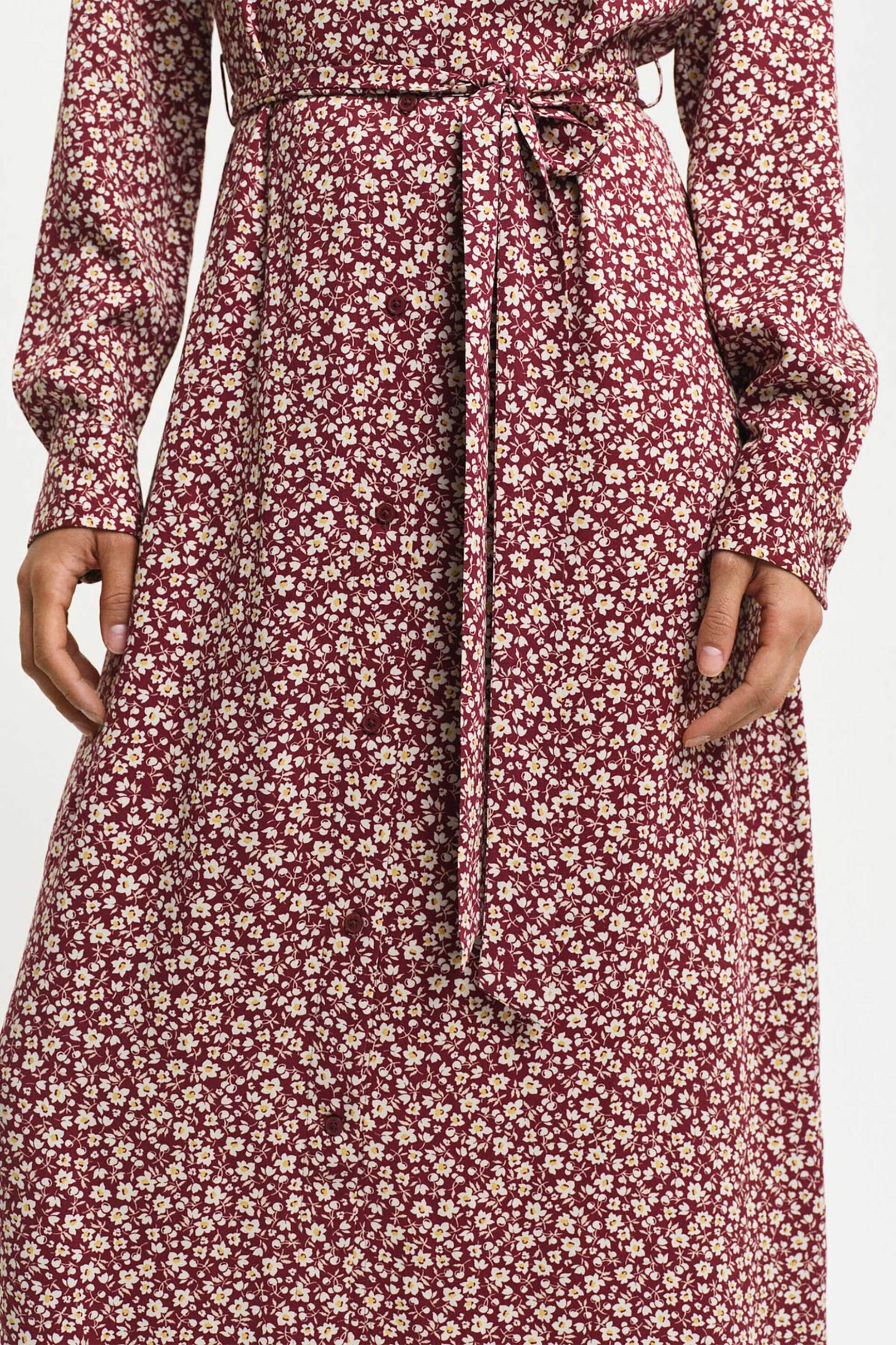 GANT Gant γυναικείο midi φόρεμα σεμιζιέ με floral print Slim Fit - 4503344 Μπορντό - 4