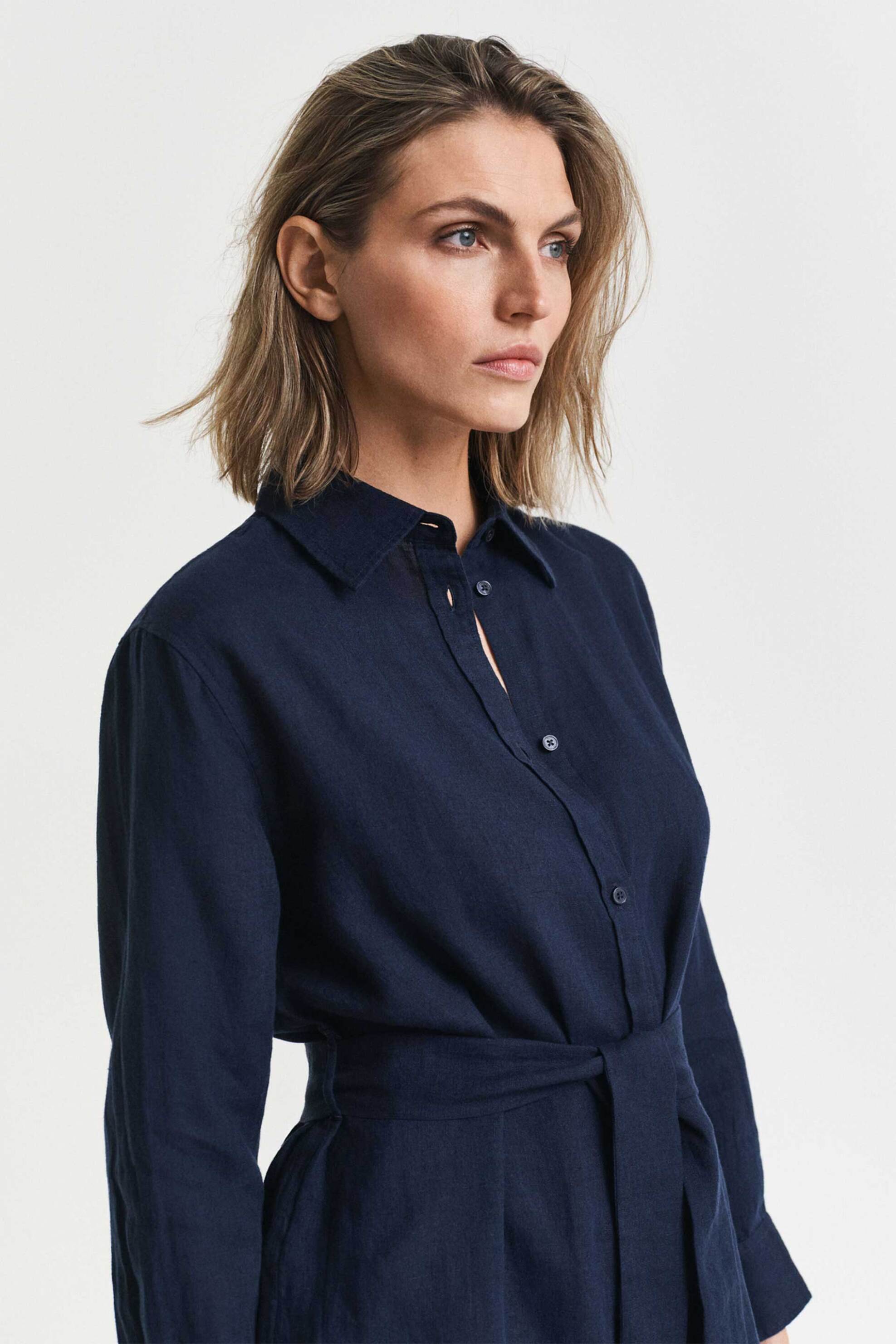 Gant γυναικείο mini φόρεμα σεμιζιέ από λινάρι με ζώνη στη μέση Relaxed Fit - 4503432 Μπλε Σκούρο φωτογραφία