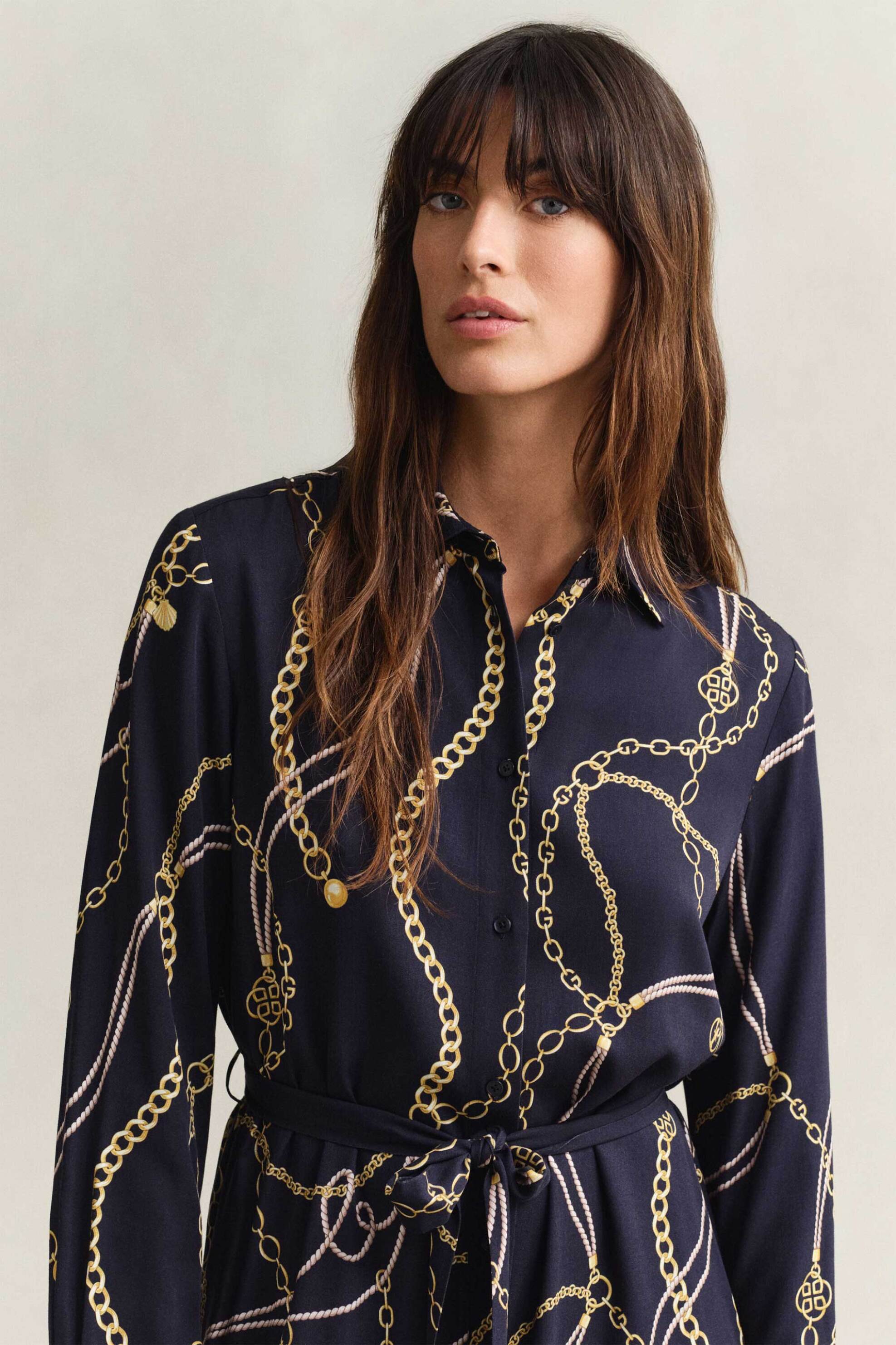 GANT Gant γυναικείο midi φόρεμα σεμιζιέ με print Regular Fit - 4503480 Μπλε Σκούρο - 2
