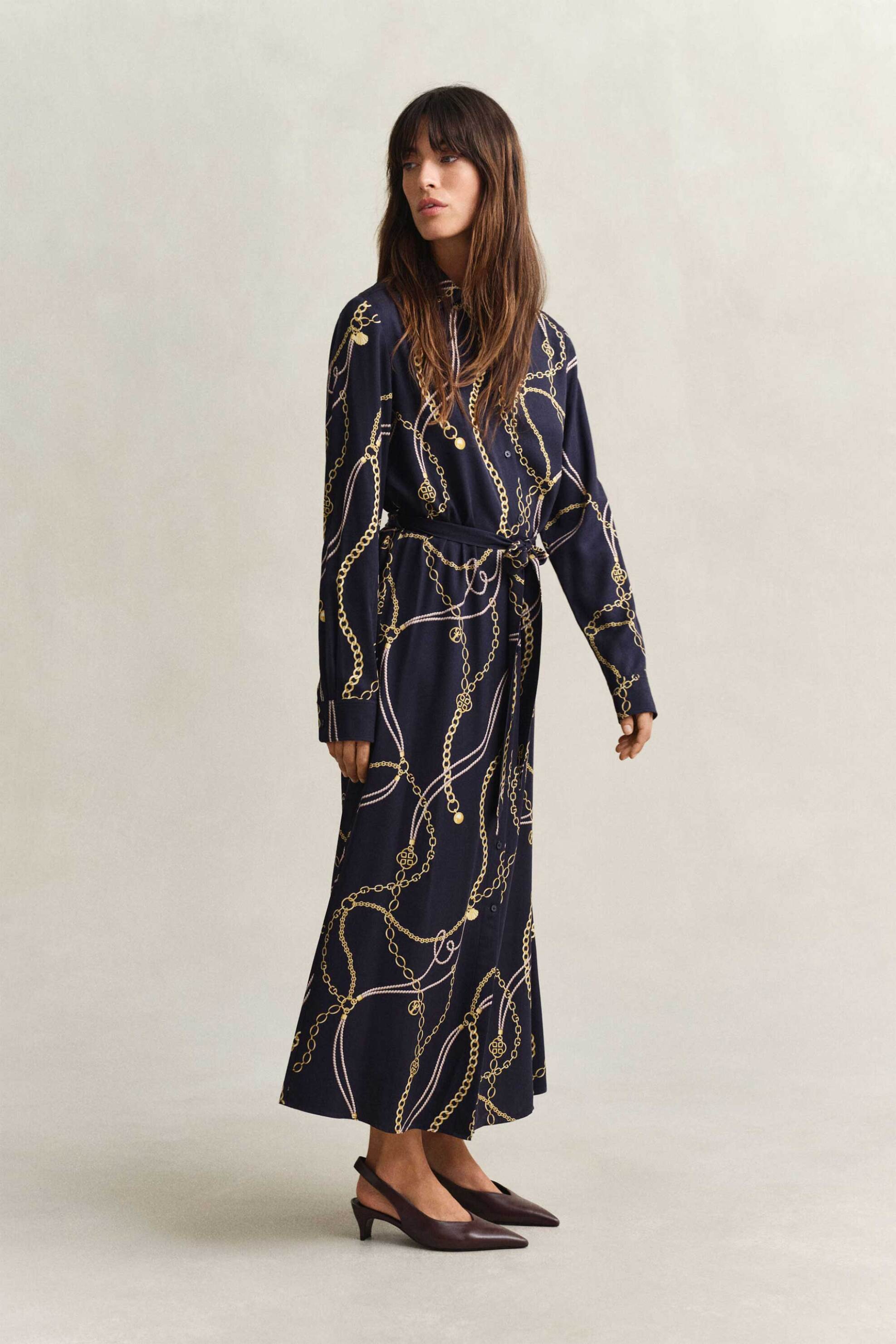GANT Gant γυναικείο midi φόρεμα σεμιζιέ με print Regular Fit - 4503480 Μπλε Σκούρο - 3