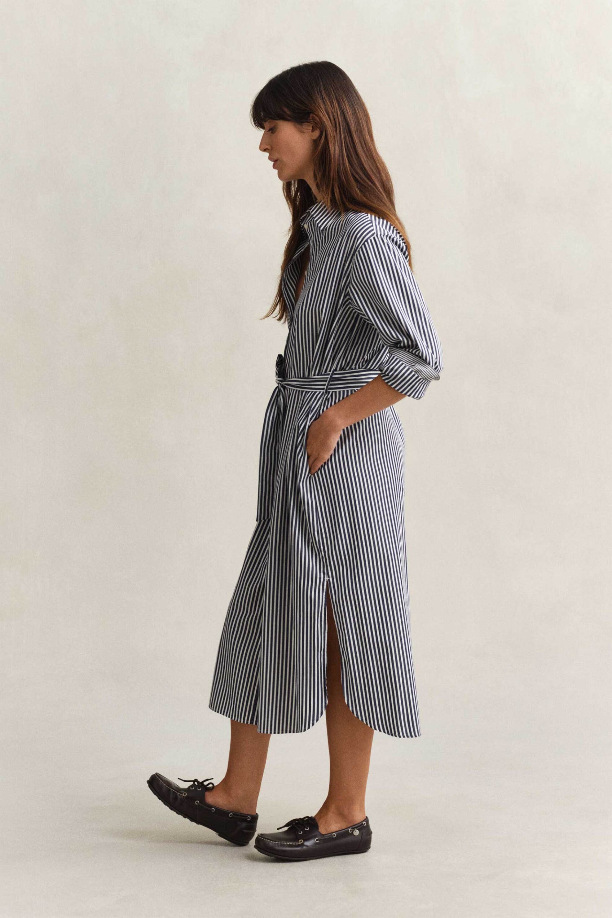 GANT Gant γυναικείο midi φόρεμα σεμιζιέ με ριγέ σχέδιο Regular Fit - 4503485 Μπλε Σκούρο - 3