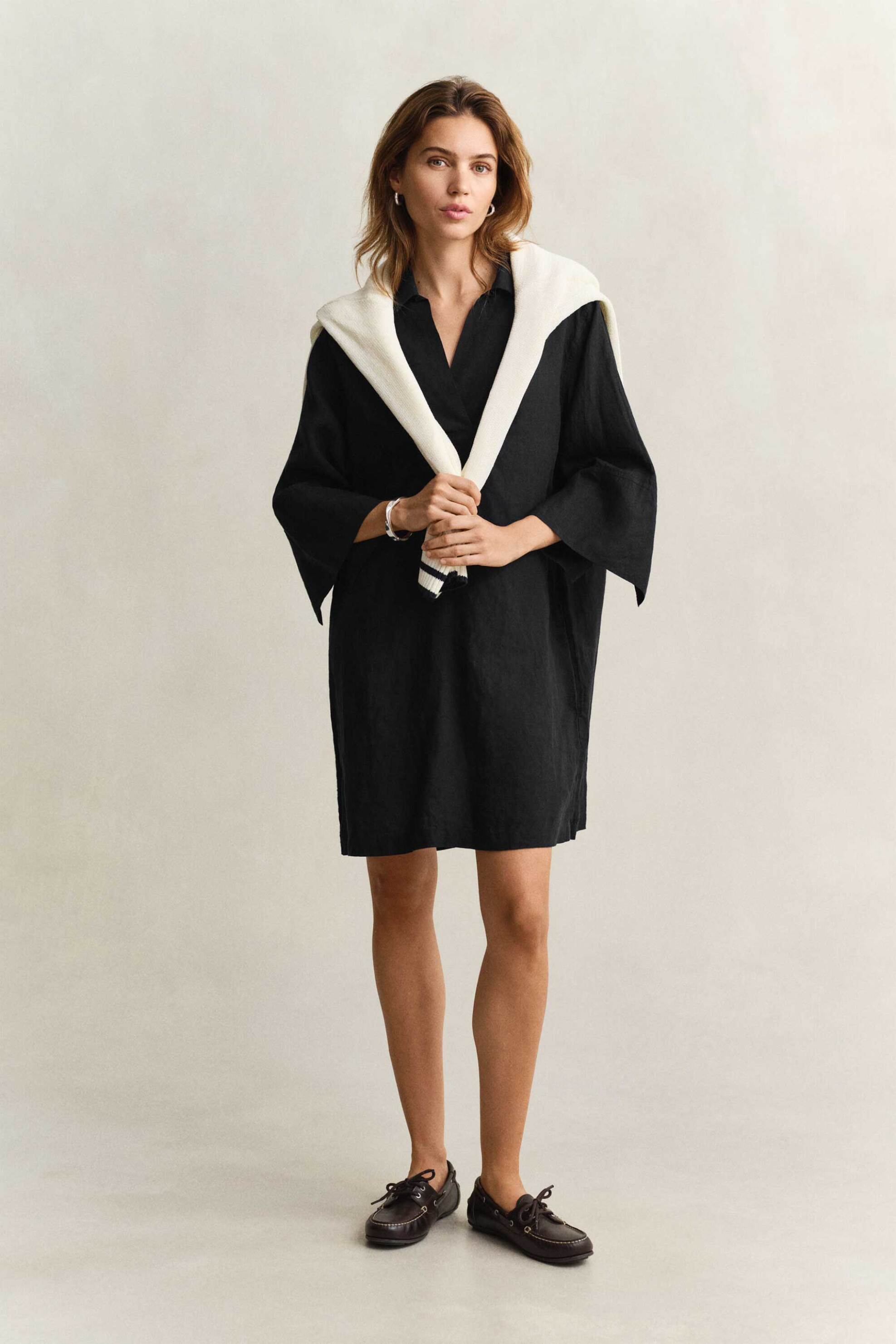Gant γυναικείο λινό mini φόρεμα με μανίκι 3/4 Relaxed Fit - 4503508 Μαύρο