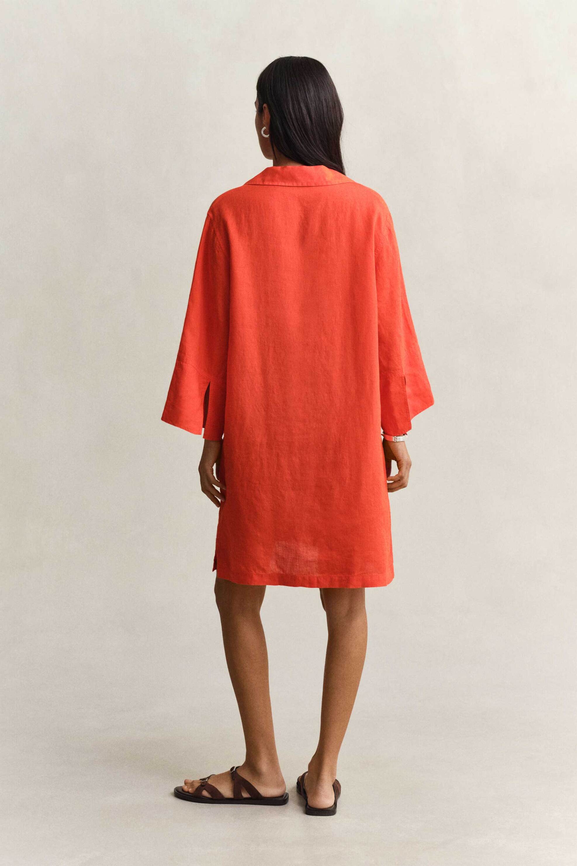 Gant Γυναικείο Λινό Mini Φόρεμα με Μανίκι 3 4 Relaxed Fit - 4503508 Κοραλί