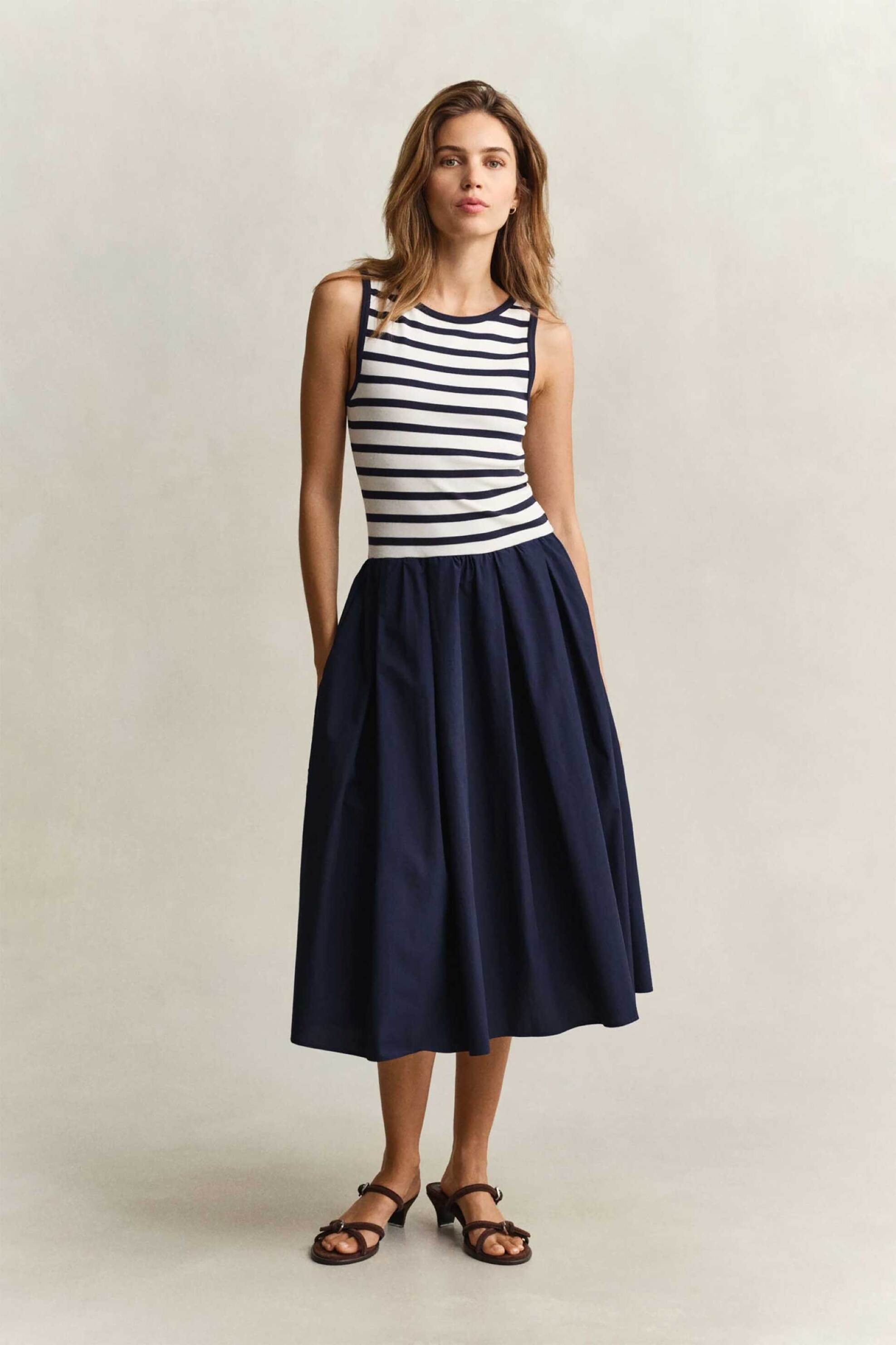Gant γυναικείο midi φόρεμα αμάνικο Slim Fit - 4503509 Μπλε Σκούρο
