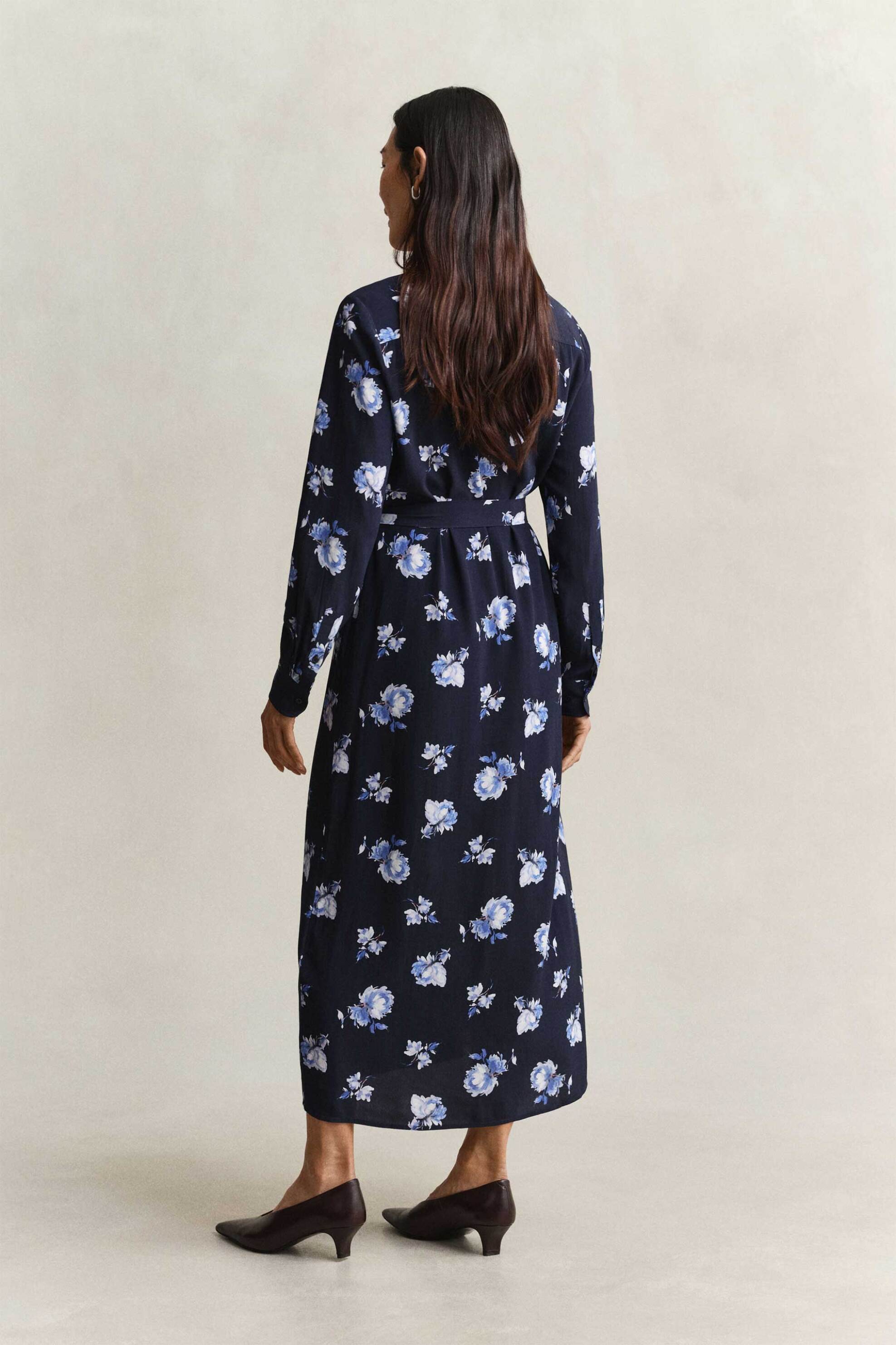 Gant γυναικείο midi φόρεμα σεμιζιέ με floral print και ζώνη Regular Fit - 4503541 Μπλε Σκούρο